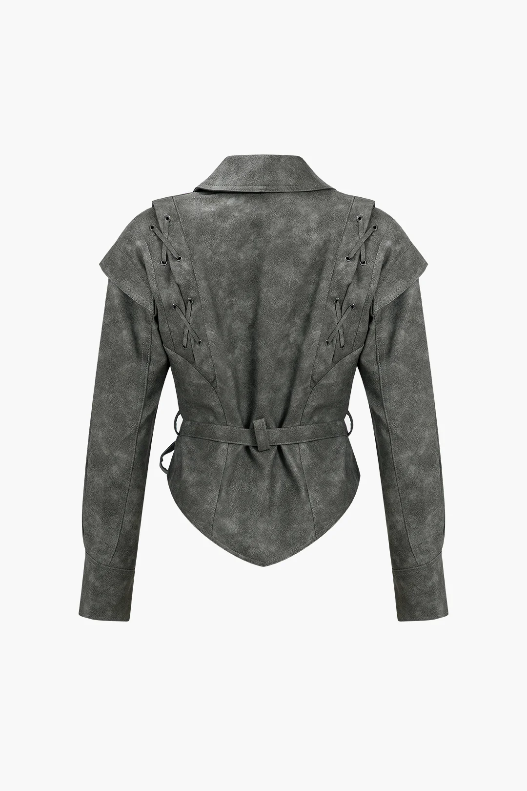 Faux Leather Tie Front Crossed Button Jacket - Image 9