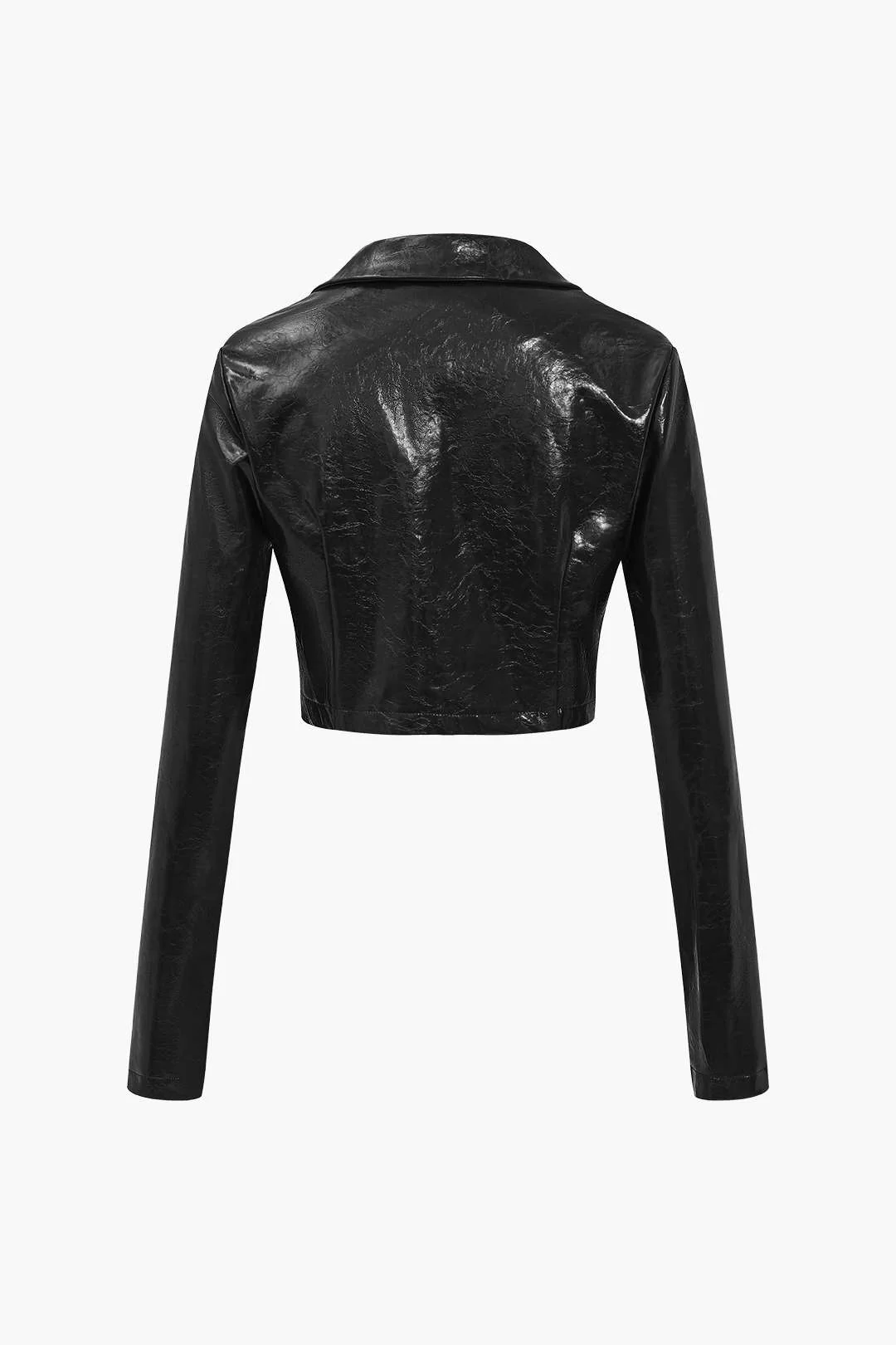 Solid PU Button And Pocket Details Jacket - Image 6