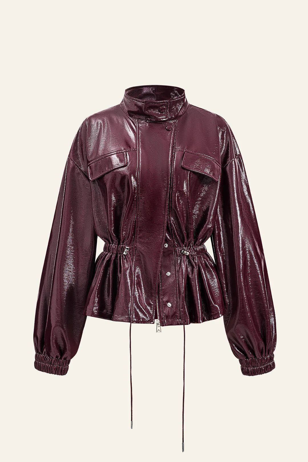 Faux Leather Drawstring Pocket Jacket - Image 3