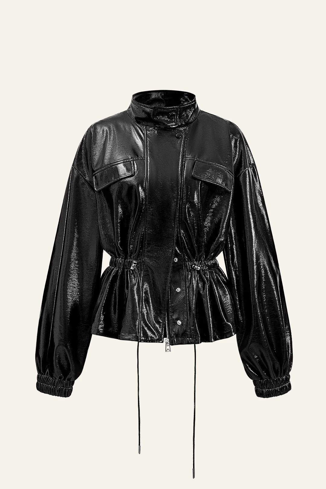 Faux Leather Drawstring Pocket Jacket - Image 4