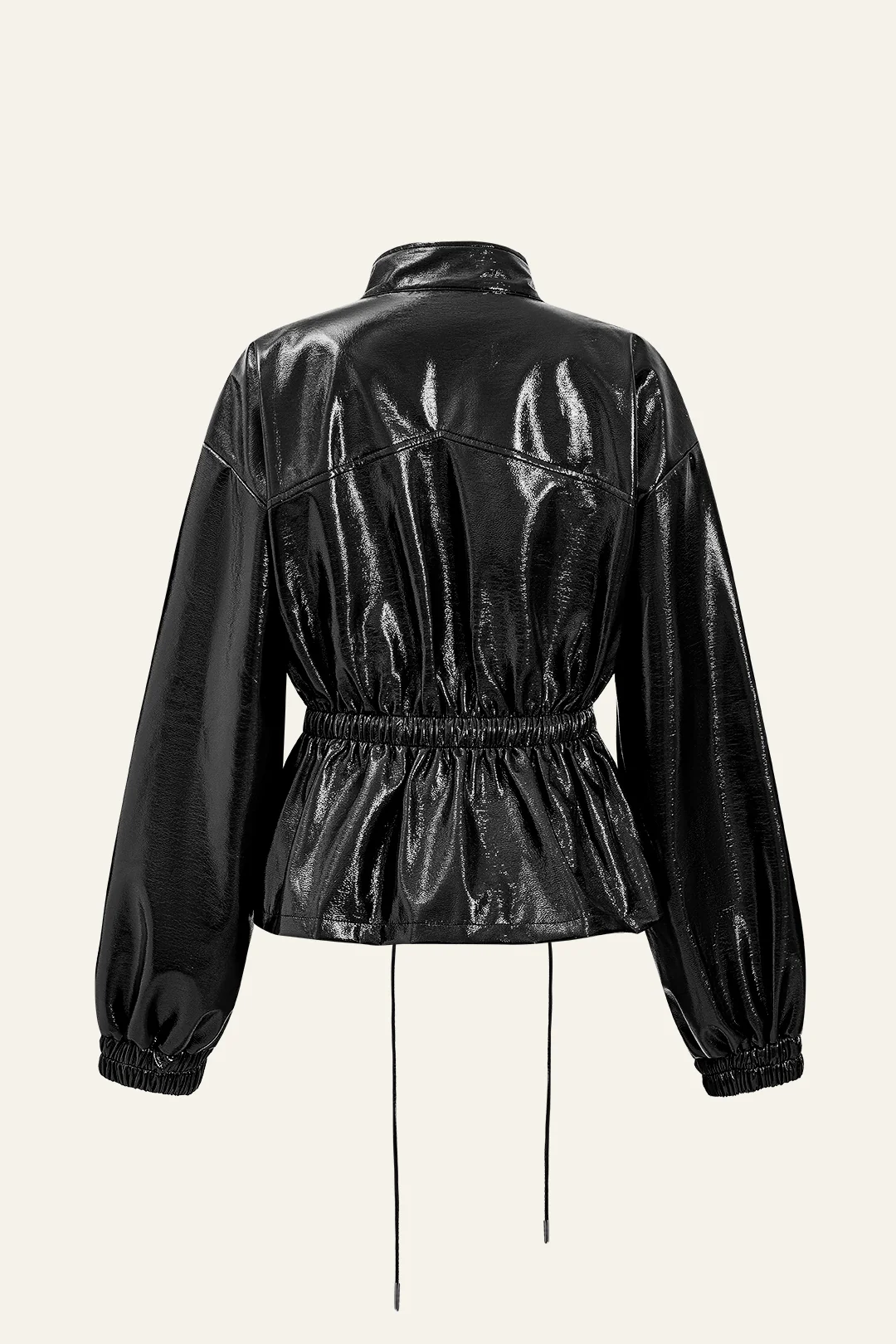 Faux Leather Drawstring Pocket Jacket - Image 5