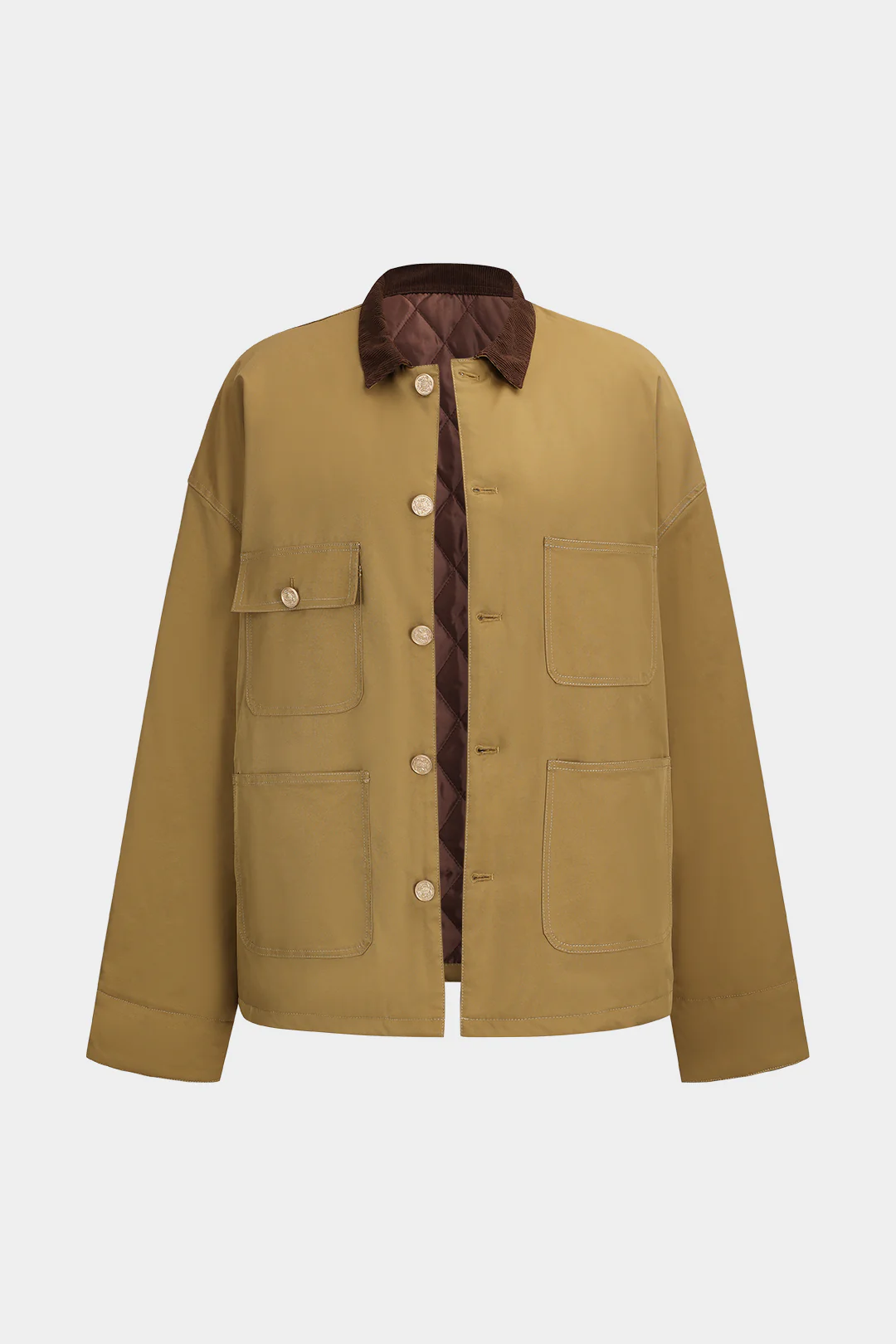 Patchwork Button Pocket Long Sleeve Jacket - Image 3