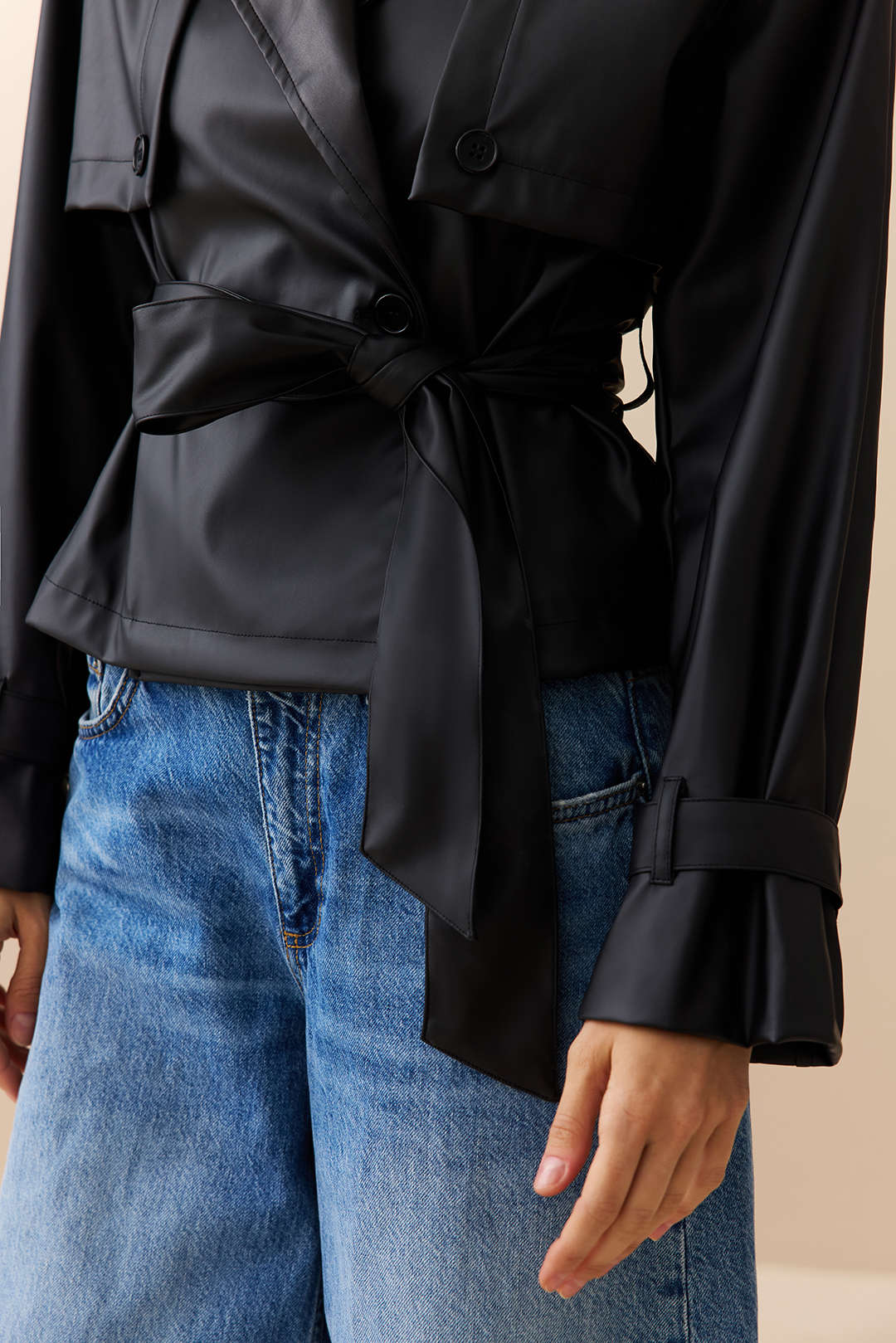 Faux Leather Belted Jacket - Image 5