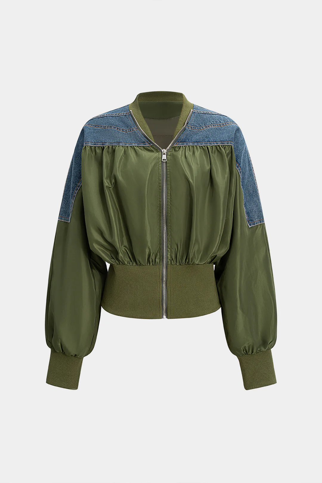 Denim Patchwork Zipper Jacket - Image 2