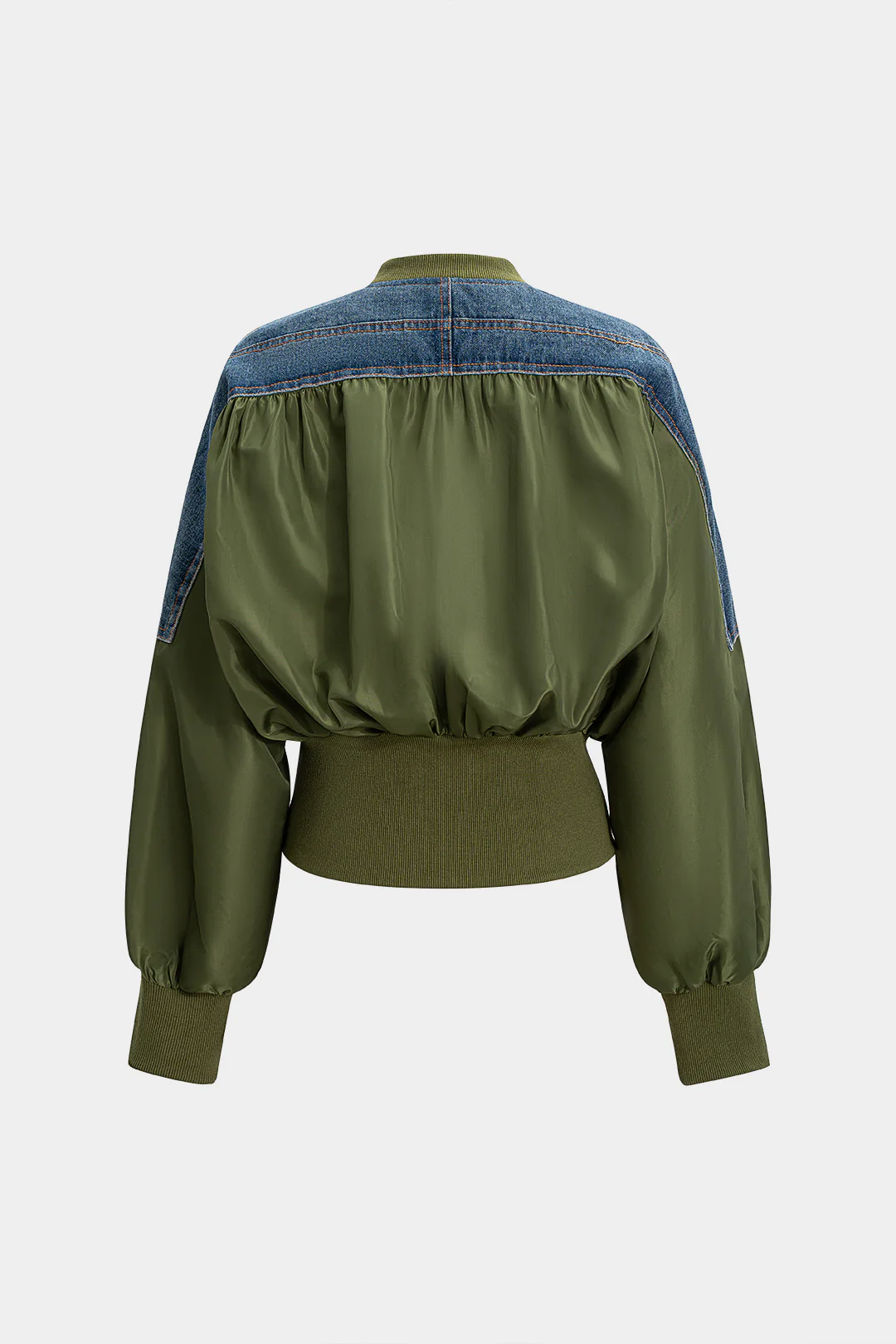 Denim Patchwork Zipper Jacket - Image 3