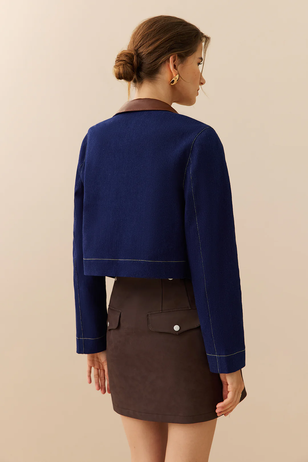 Denim Patchwork Button Pocket Outerwear - Image 2