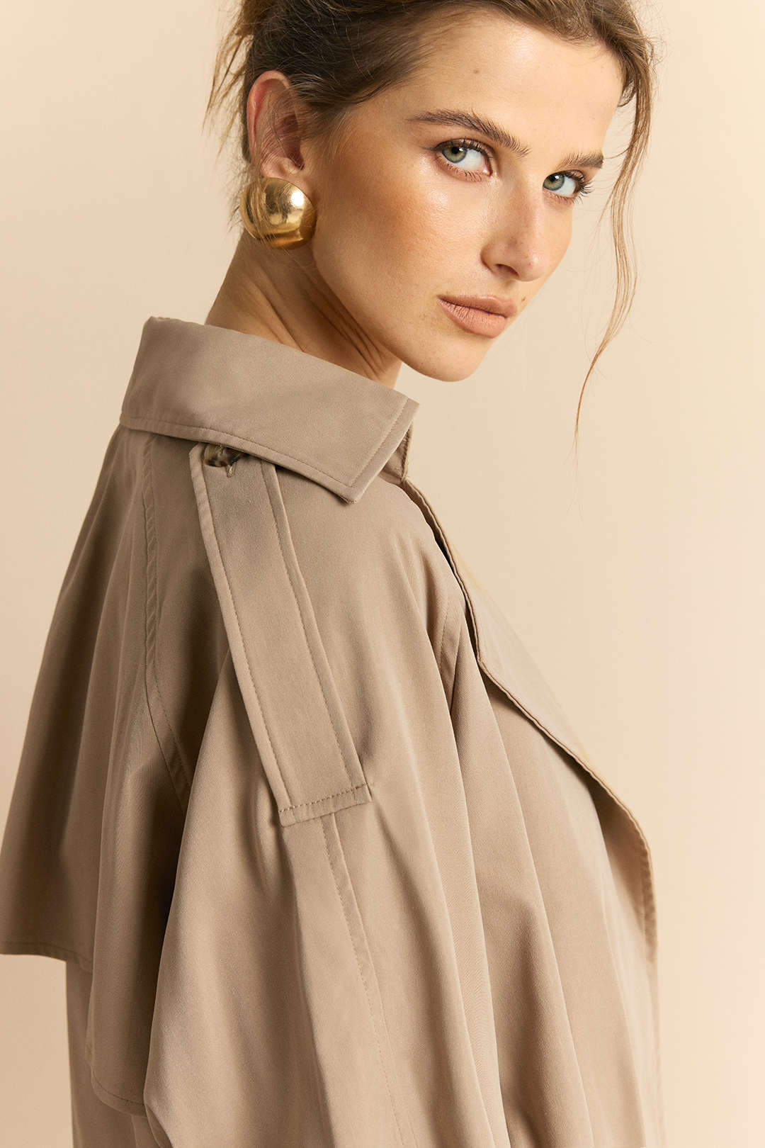 Notched Lapel Button Belts Cropped Jacket - Image 3