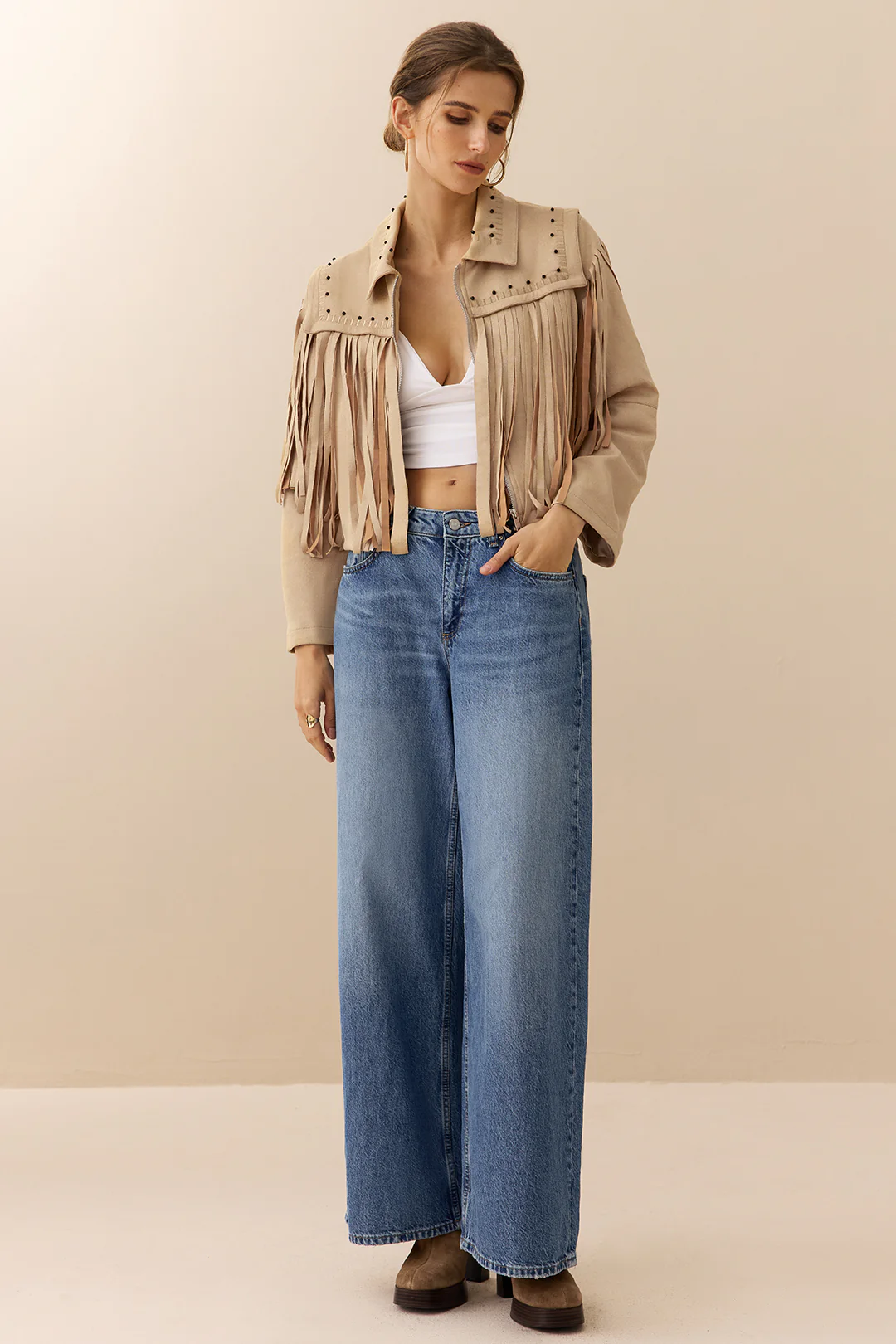 Suede Zipper Fringe Jacket - Image 4