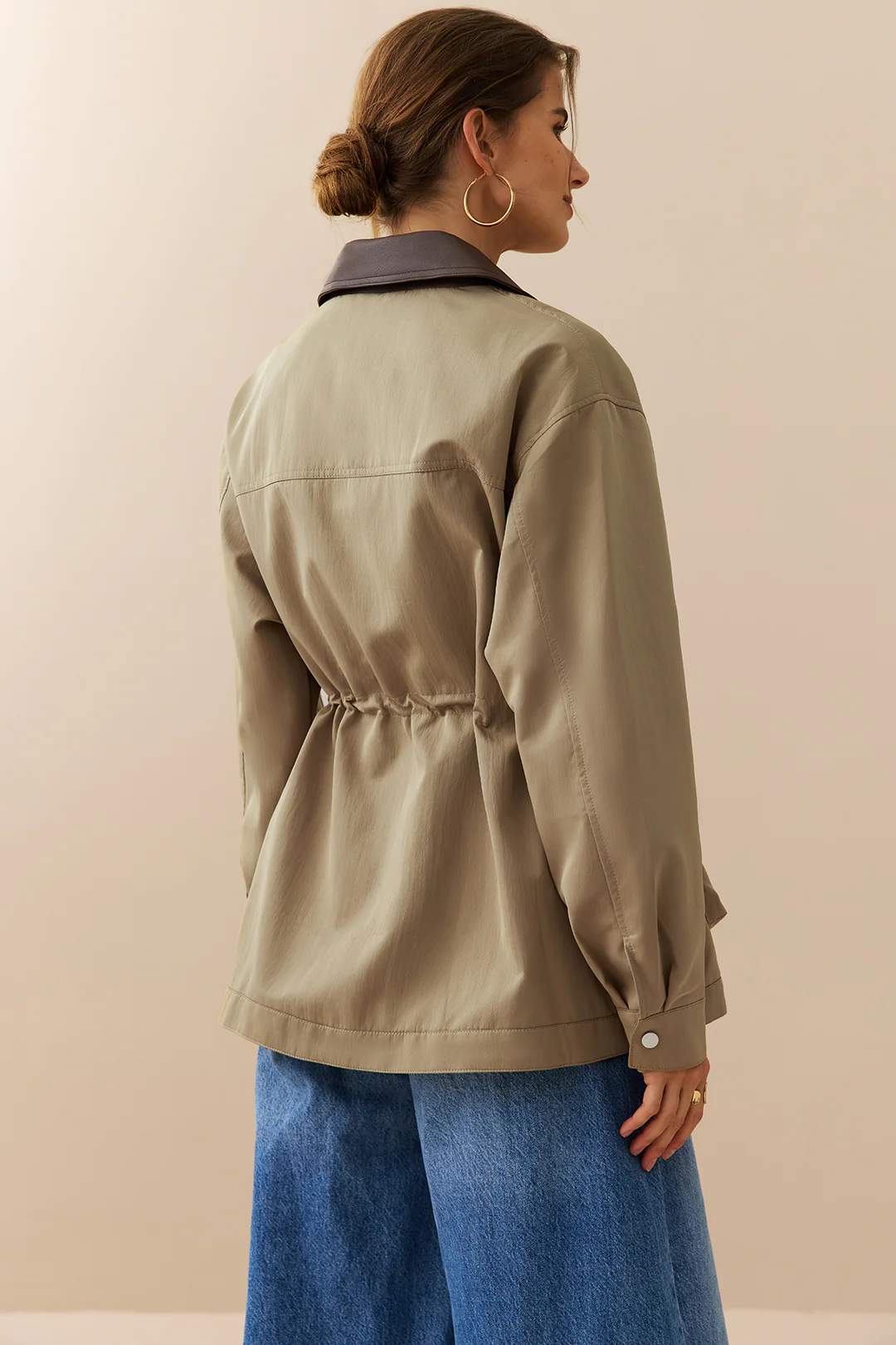 Faux Leather Patchwork Pocket Zipper Jacket - Image 5