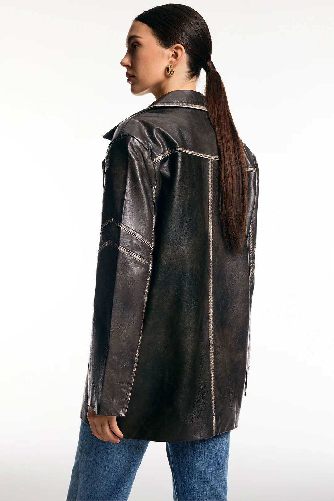 Faux Leather Washed Blazer - Image 5