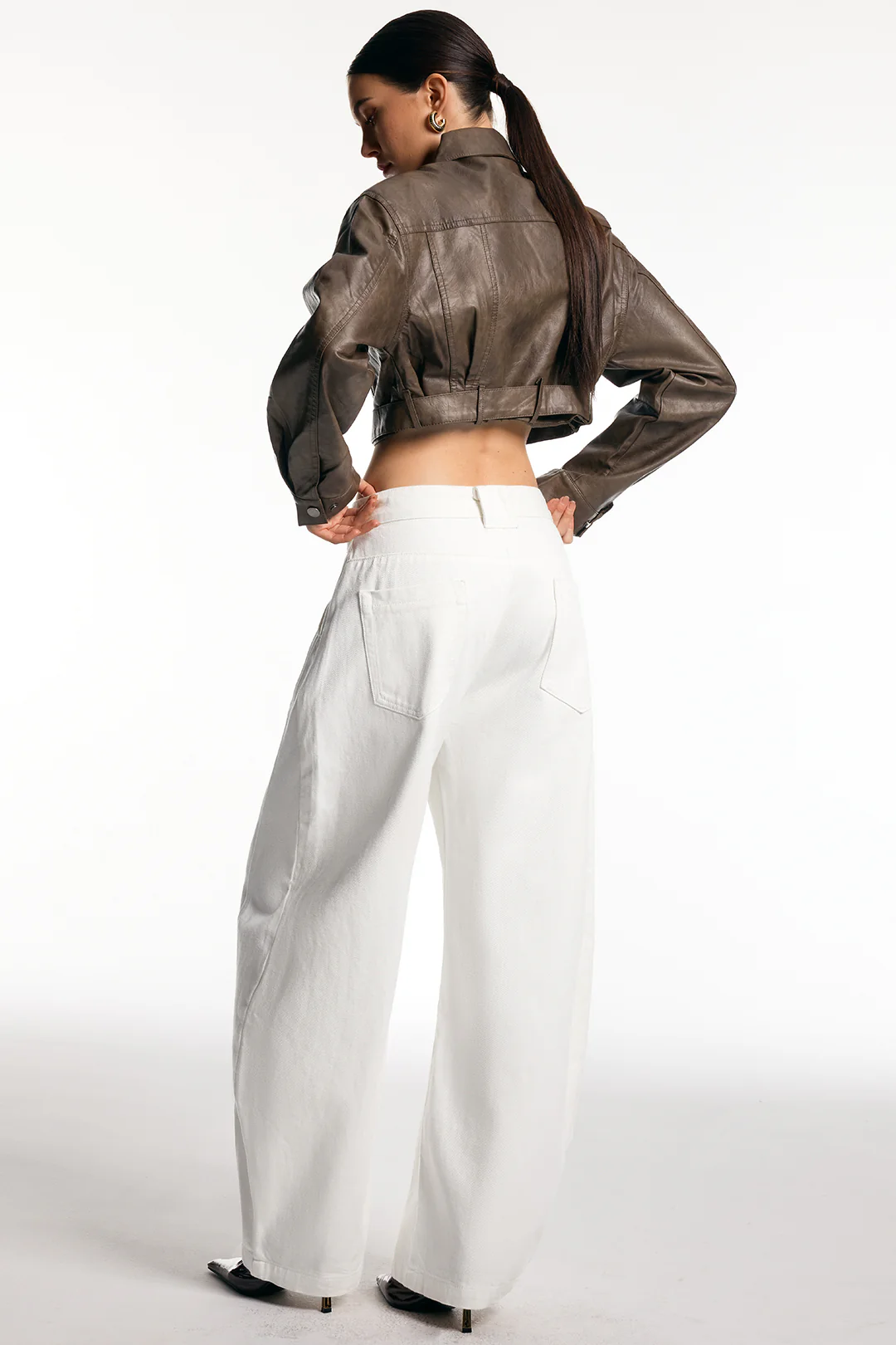 Faux Leather Belted Button Pocket Jacket - Image 4