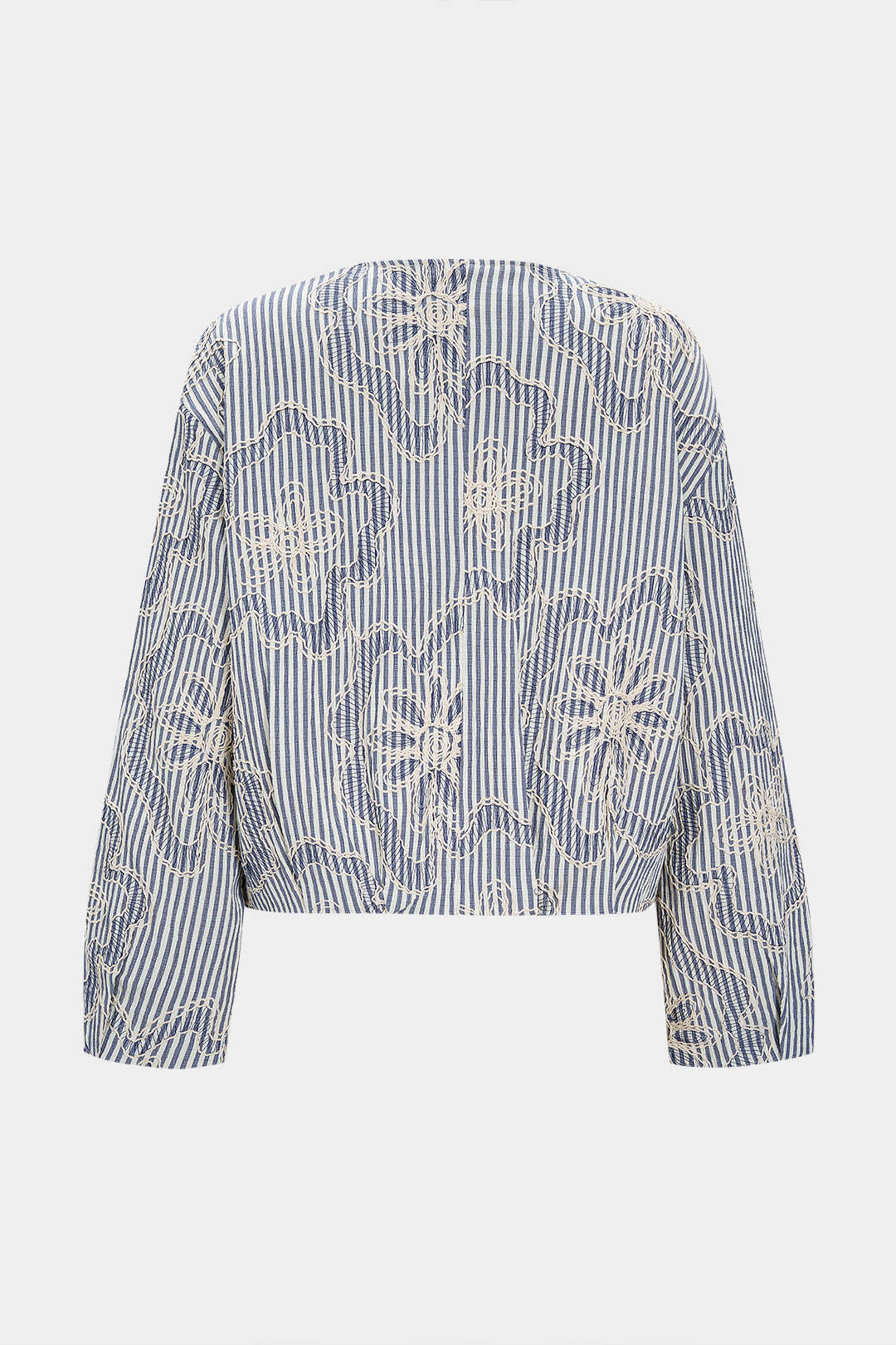Stripes Print Floral Embroidery Zipper Jacket - Image 2
