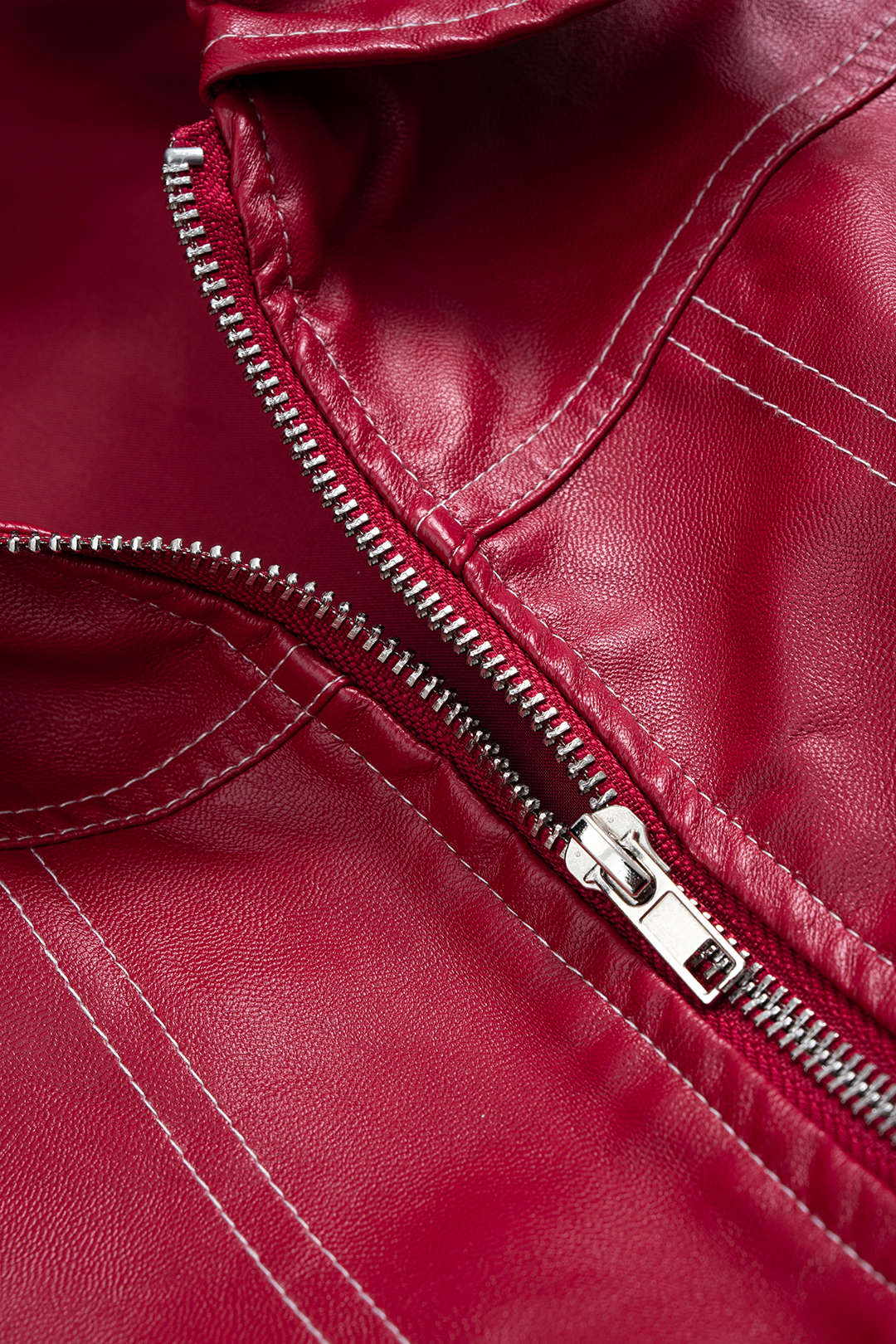 Faux Leather Patchwork Zipper Jacket - Image 3