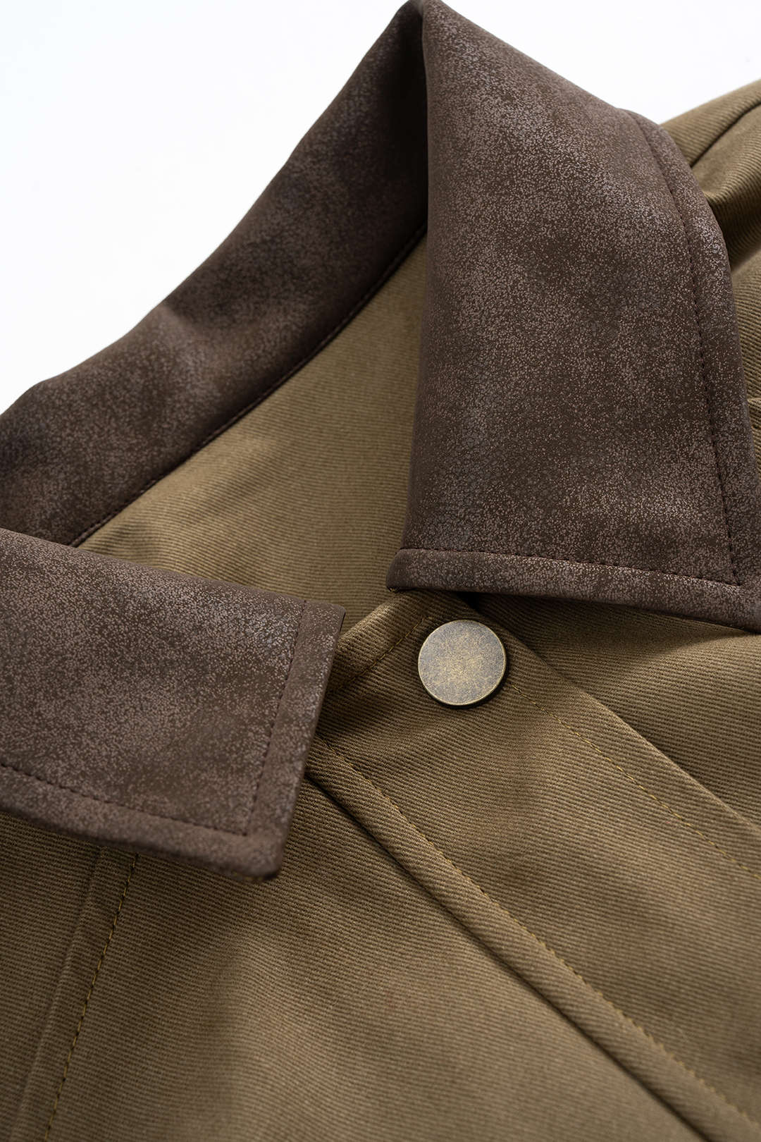 Faux Leather Button Shirred Patchwork Pocket Jacket - Image 3