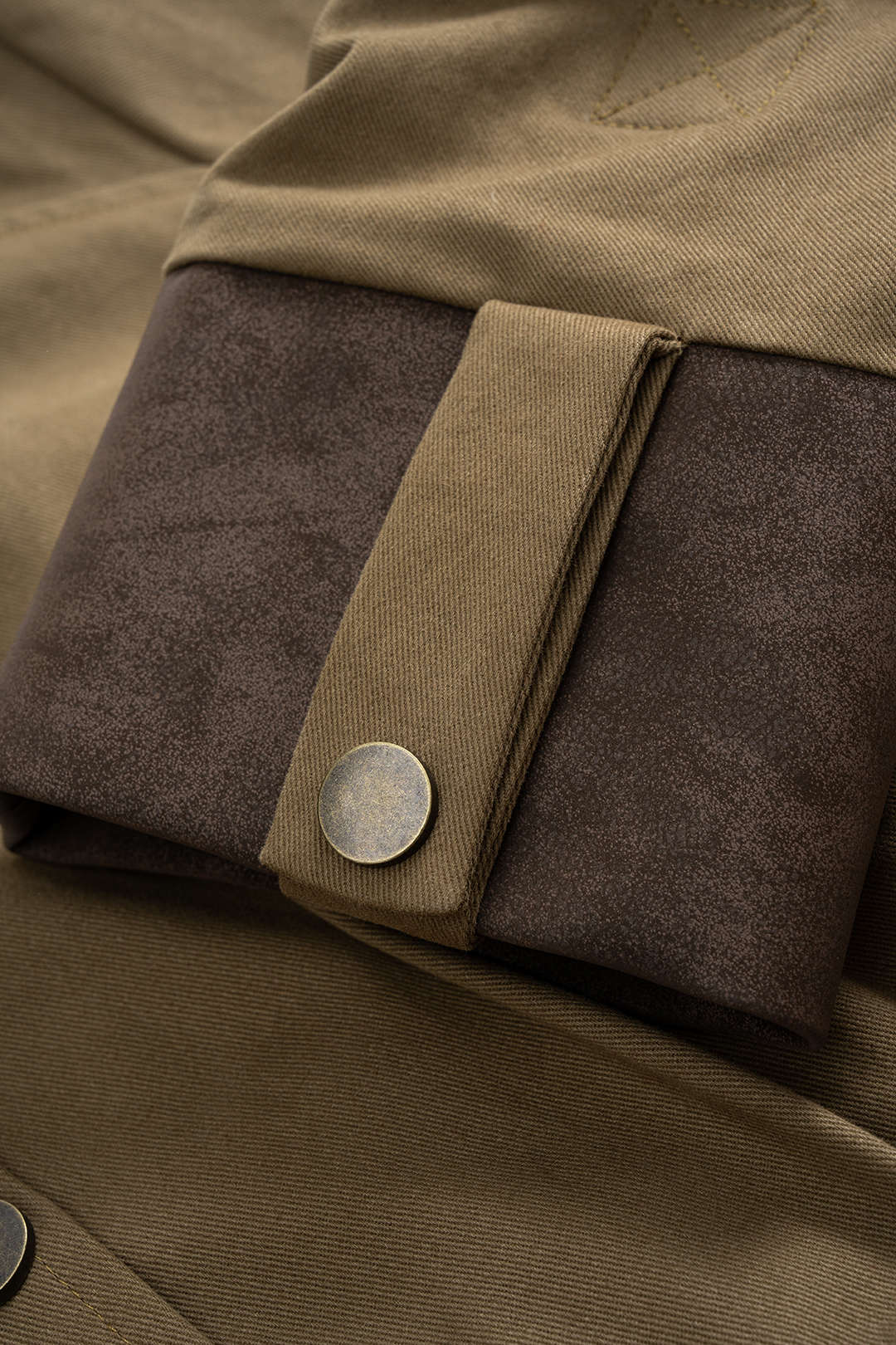 Faux Leather Button Shirred Patchwork Pocket Jacket - Image 5