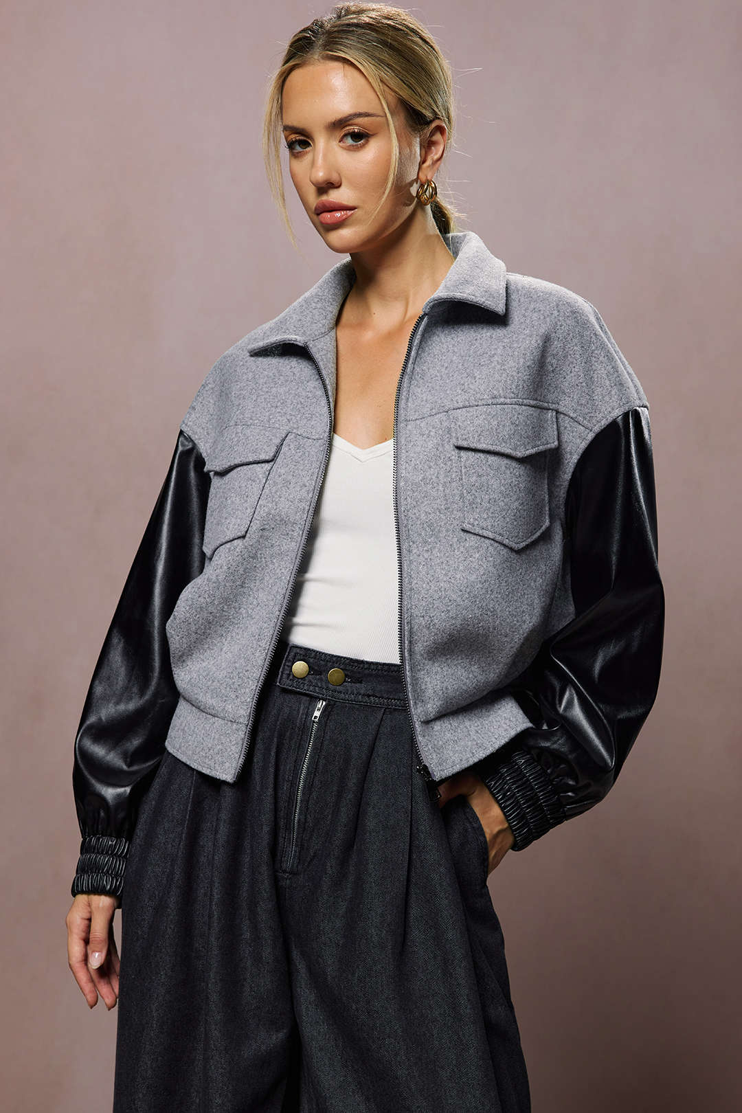 Faux Leather Patchwork Puffer - Image 2