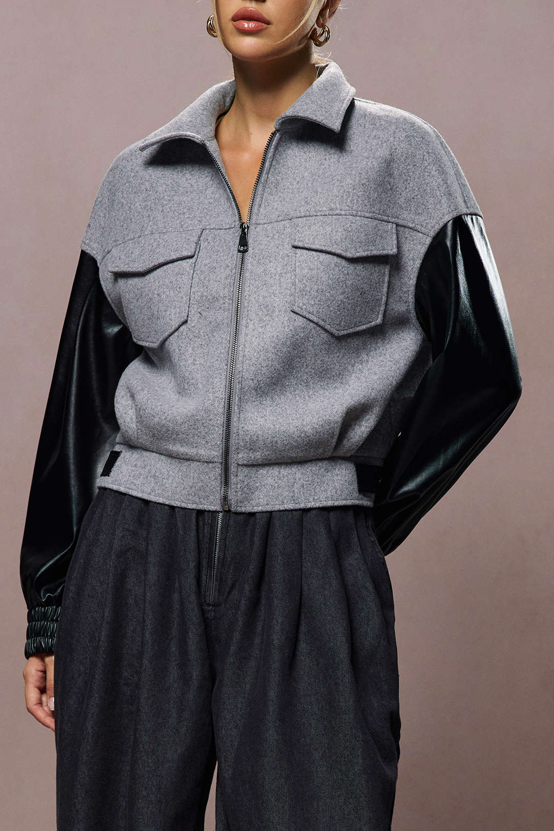Faux Leather Patchwork Puffer - Image 4