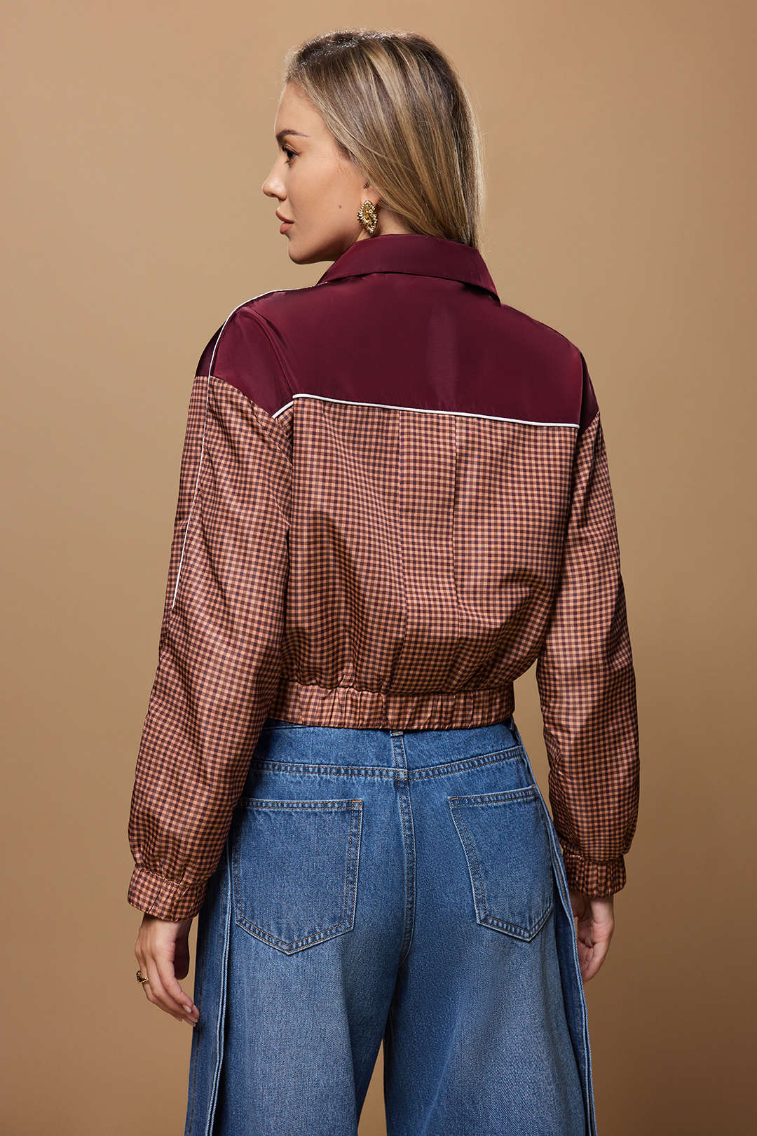 Plaid Print Zipper Lapel Jacket - Image 4