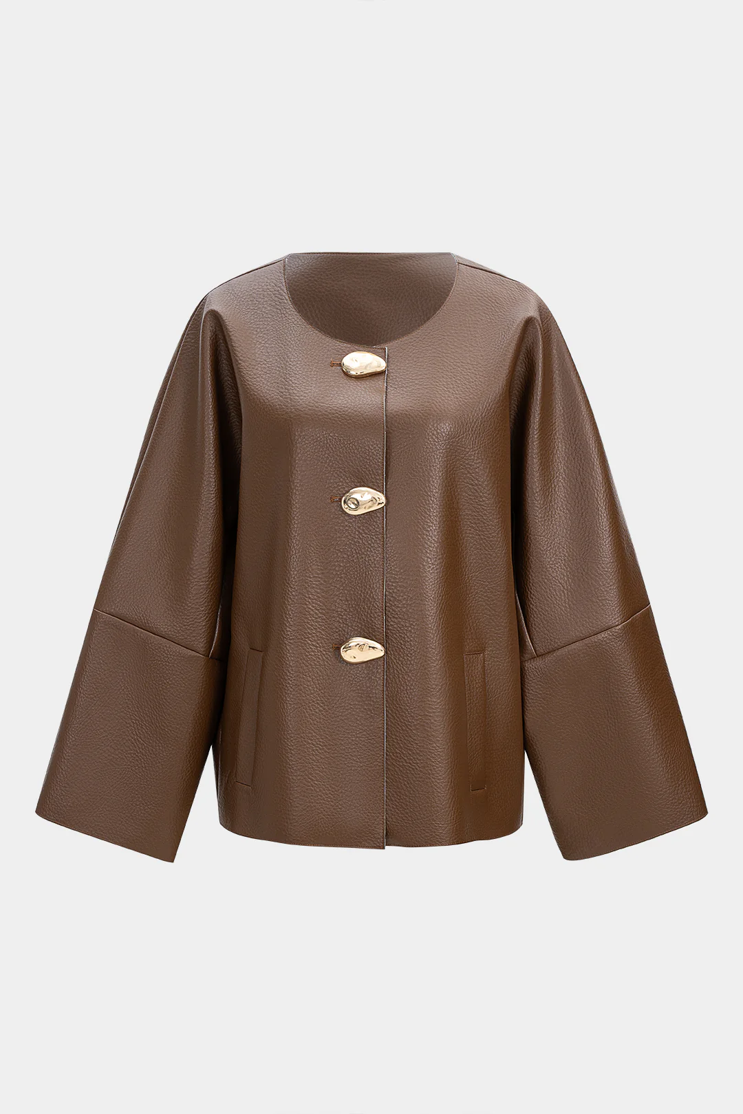 Faux Leather Metallic Button Jacket - Image 7
