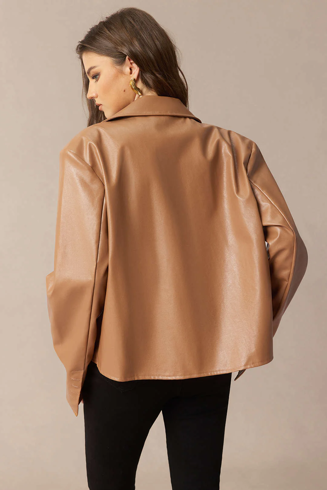 Faux Leather Notched Lapel Jacket - Image 2