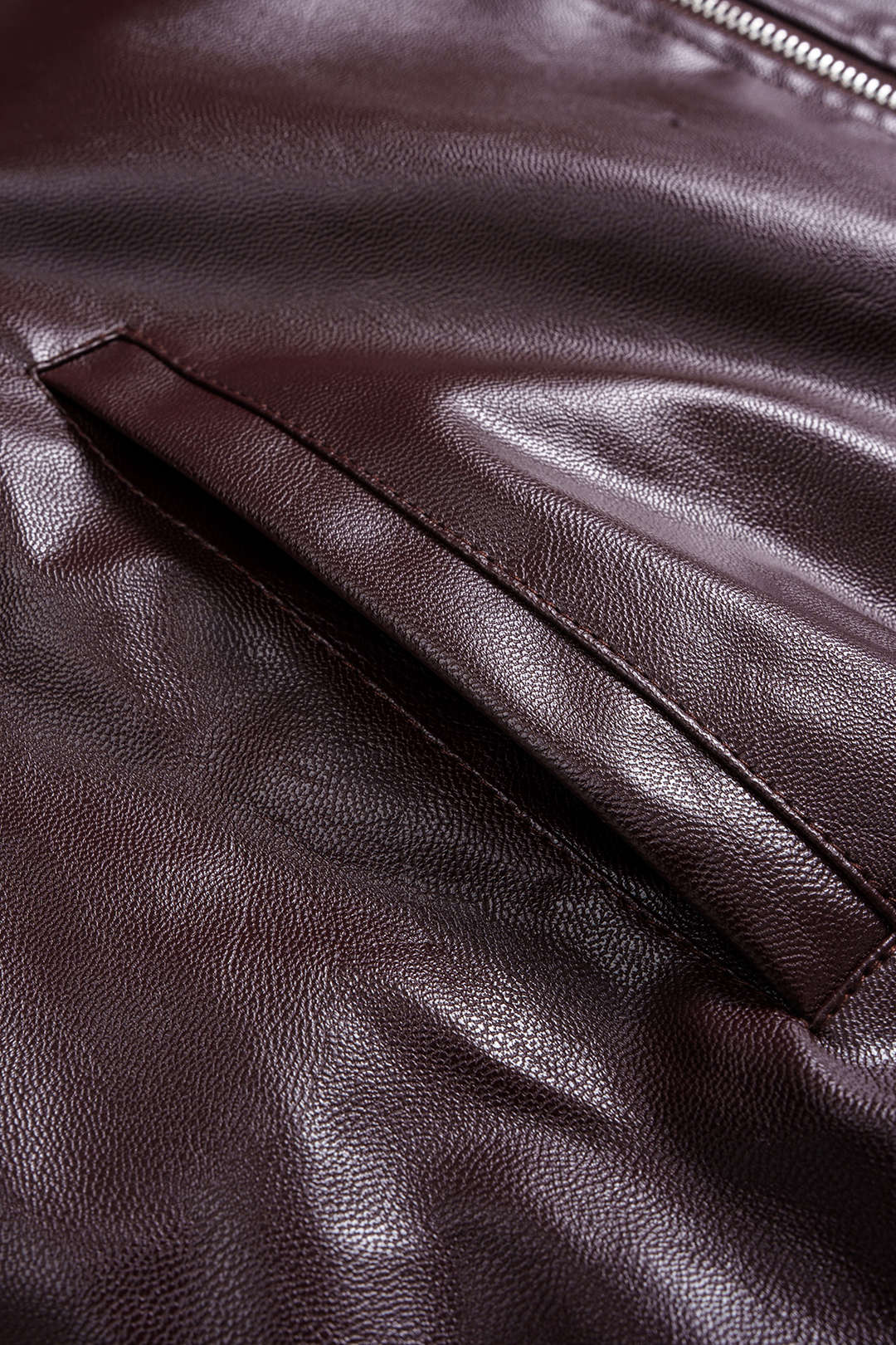 Faux Leather Smocked Zipper Jacket - Image 3