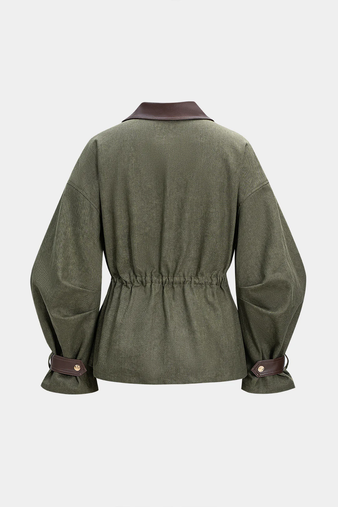 Faux Leather Patchwork Drawstrings Jacket - Image 2