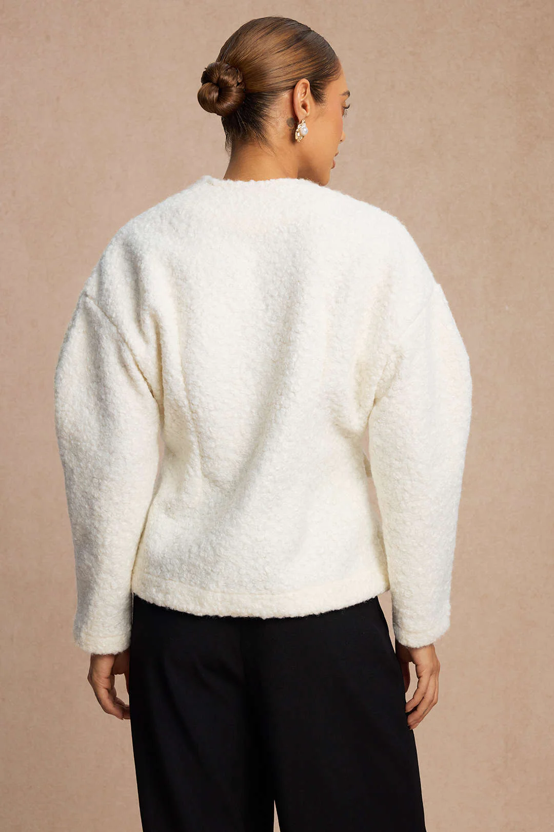 Woolen Fake Pockets Cropped Jacket - Image 2