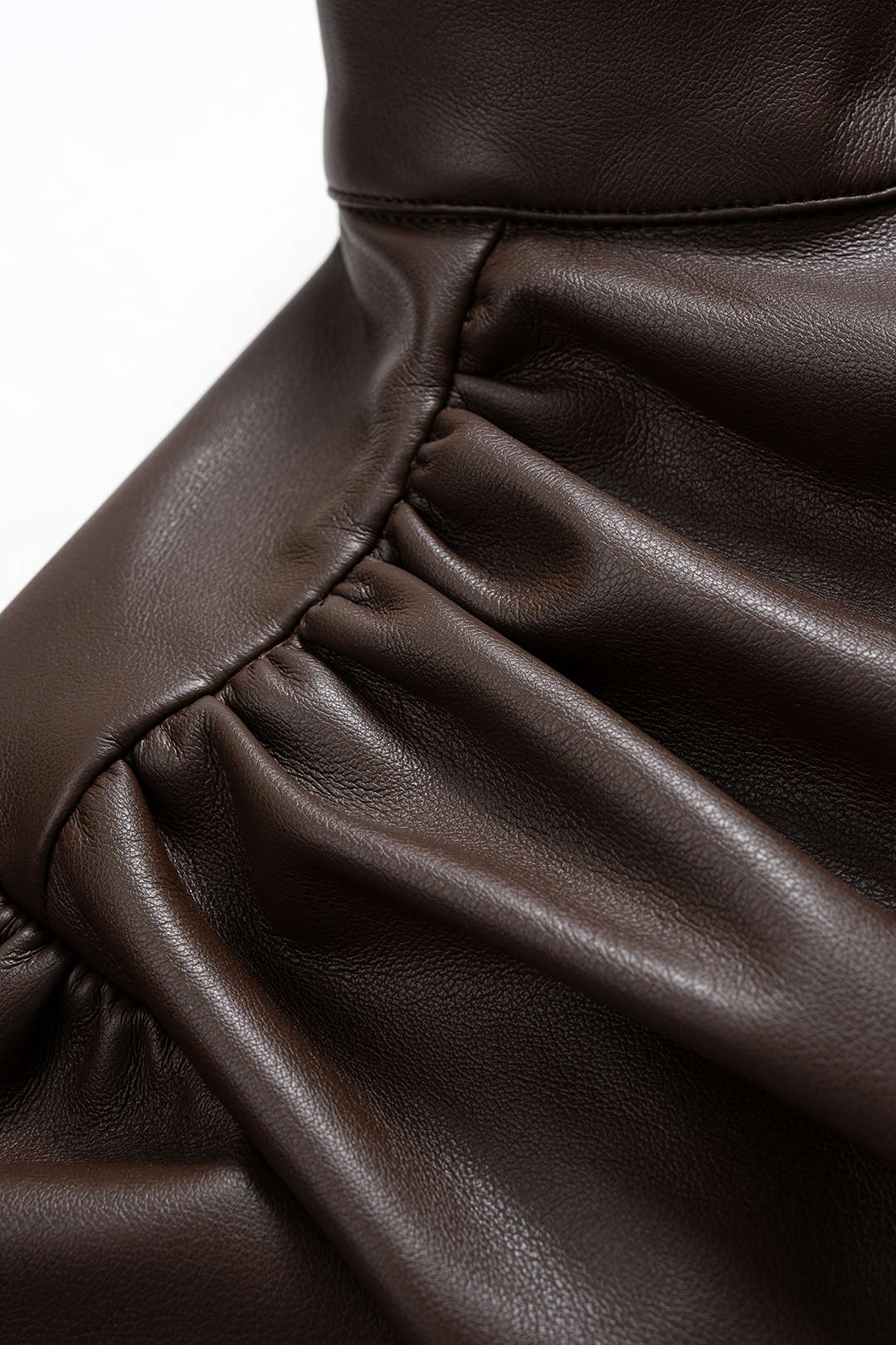 Faux Leather Mock Neck Metallic Button Ruched Jacket - Image 4