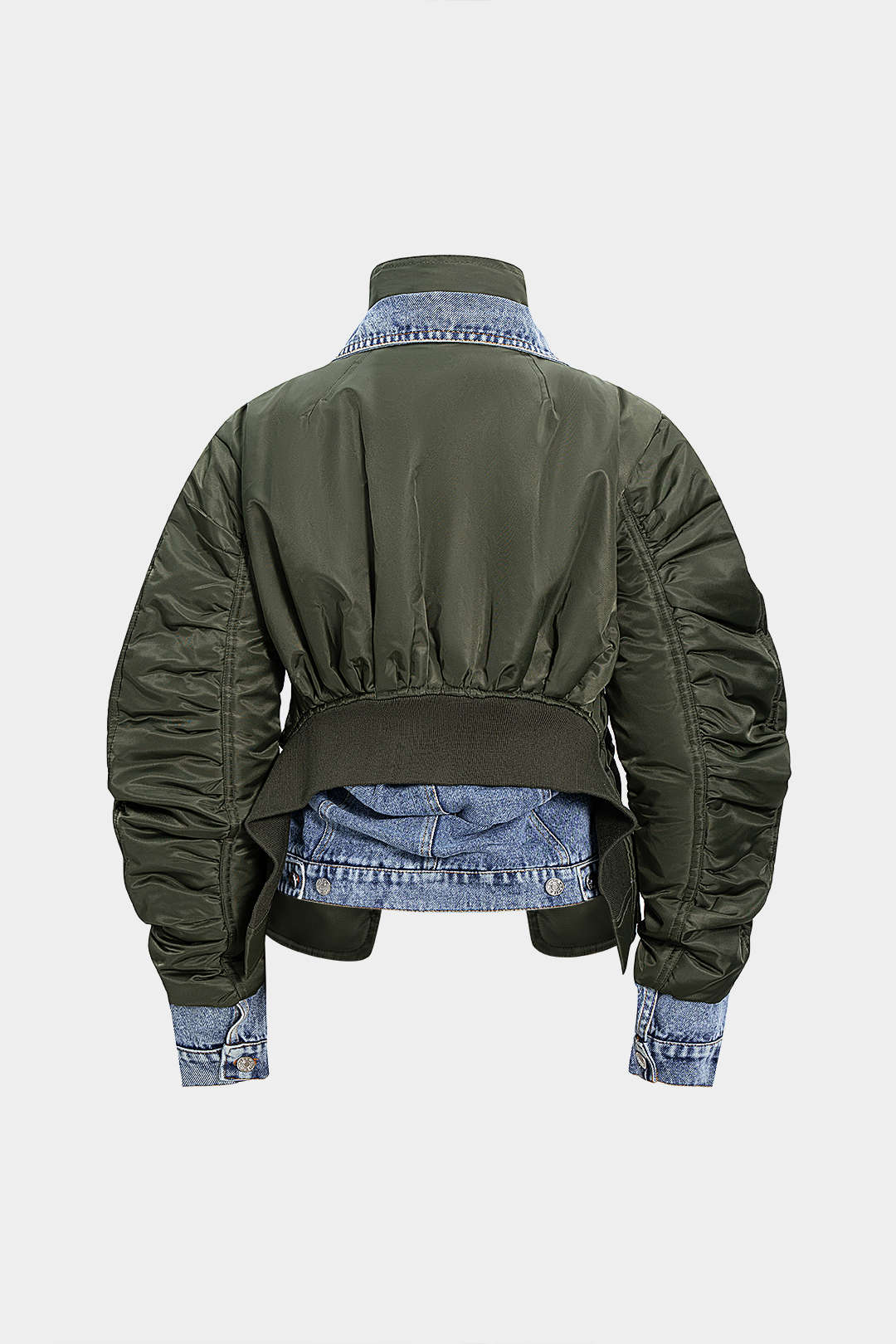 Denim Patchwork Ruched Pocket Jacket - Image 2