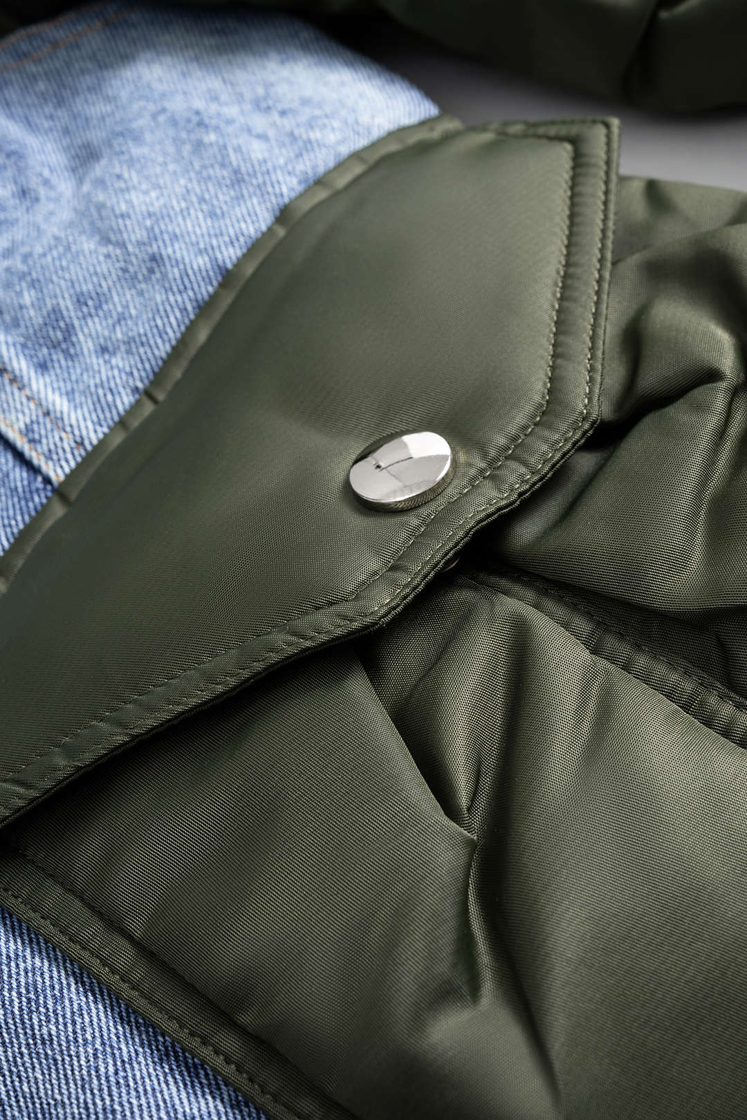 Denim Patchwork Ruched Pocket Jacket - Image 3
