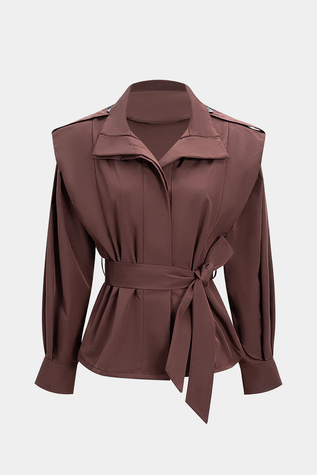 Tie-Up Waist Long Sleeve Lapel Jacket - Image 2