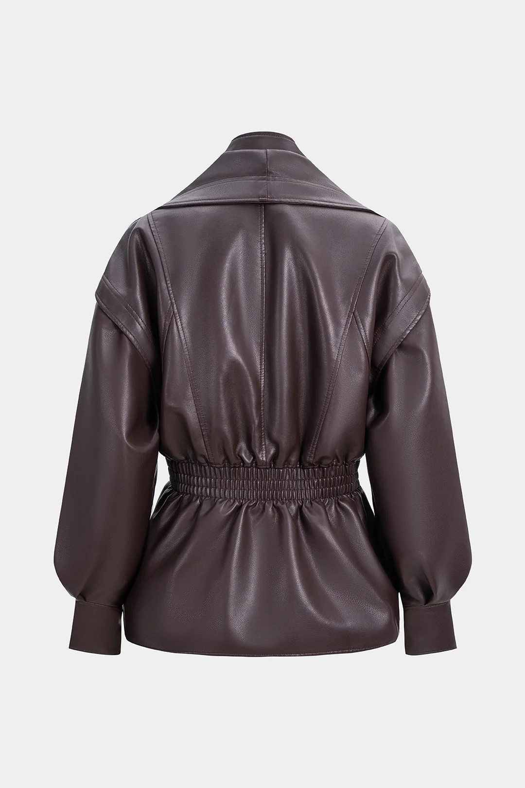 Faux Leather Shirred Zipper Jacket - Image 2