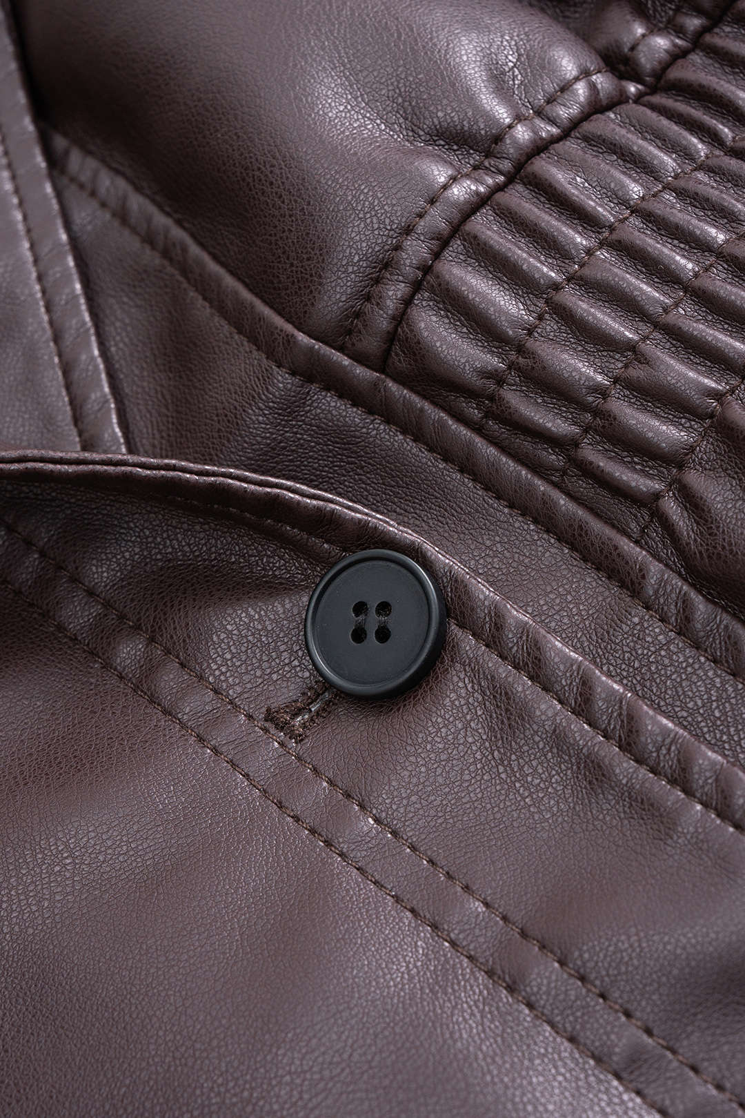 Faux Leather Shirred Zipper Jacket - Image 3