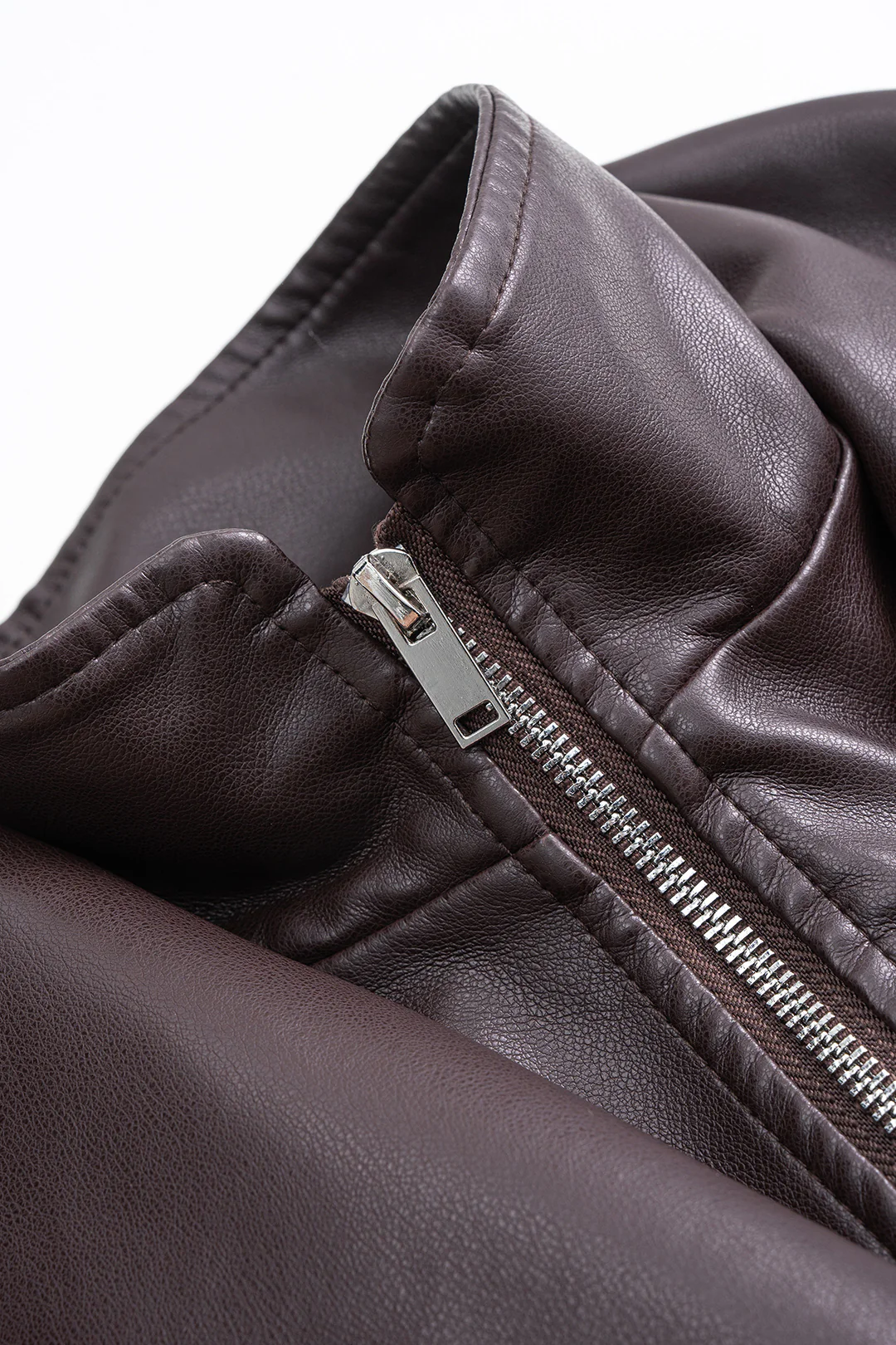 Faux Leather Shirred Zipper Jacket - Image 5