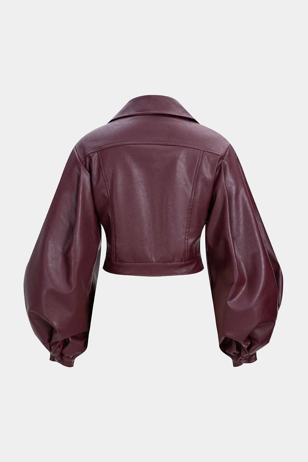 Faux Leather Puff Sleeve Zipper Jacket - Image 2