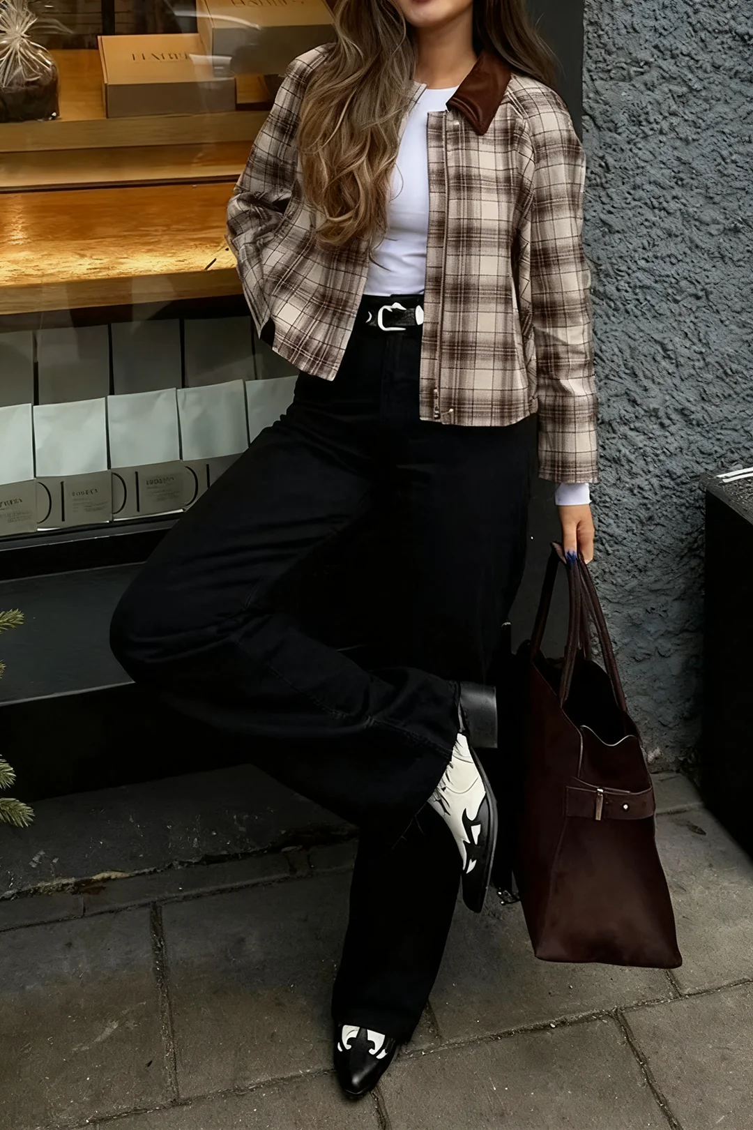 Plaid Print Zipper Pocket Jacket - Image 5