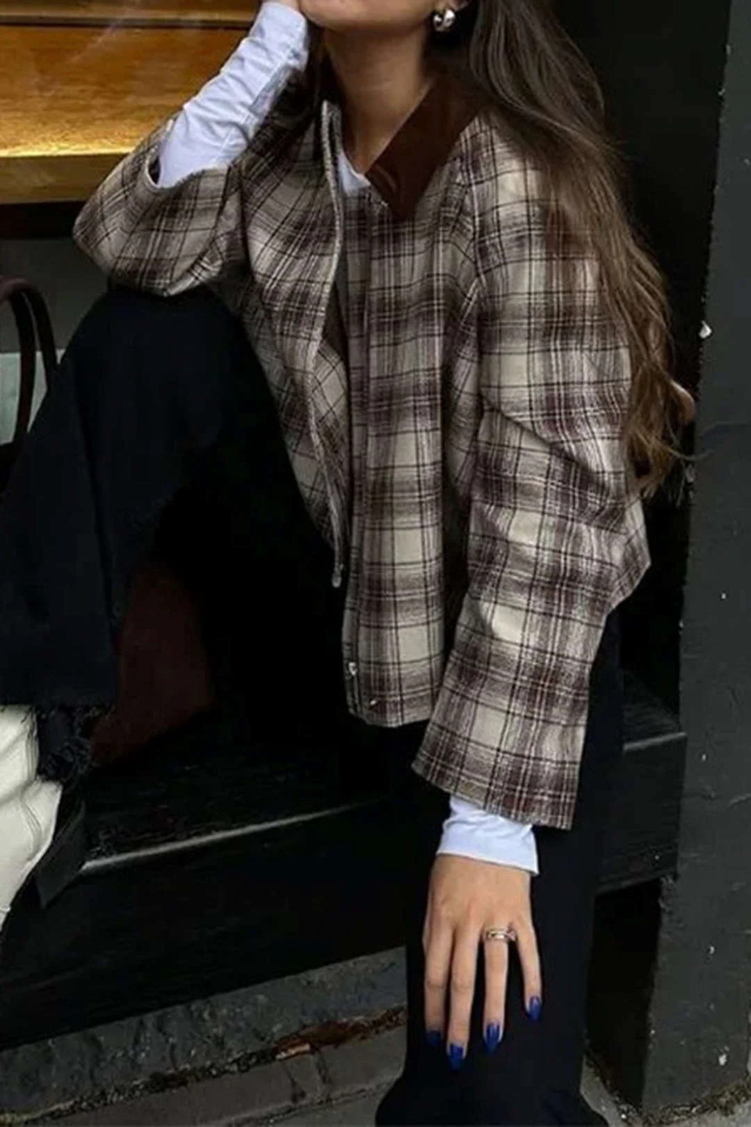 Plaid Print Zipper Pocket Jacket - Image 6
