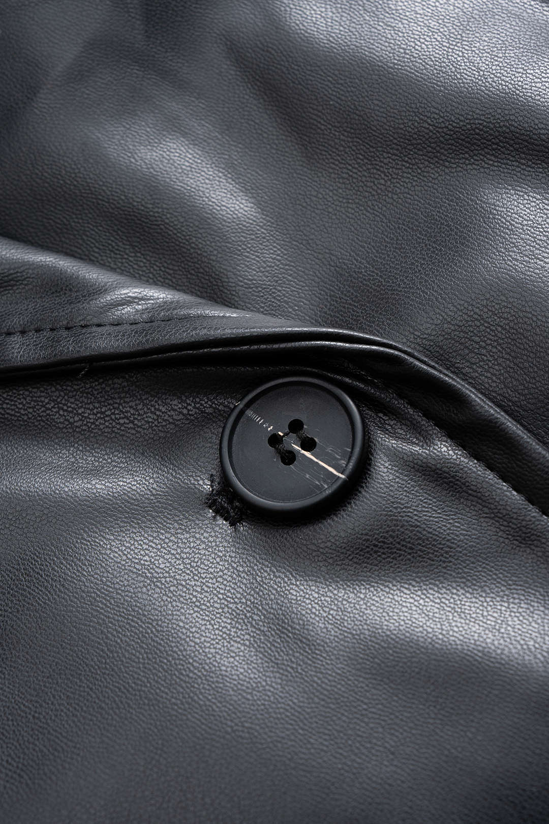 Faux Leather Button Tie-Front Pocket Jacket - Image 3