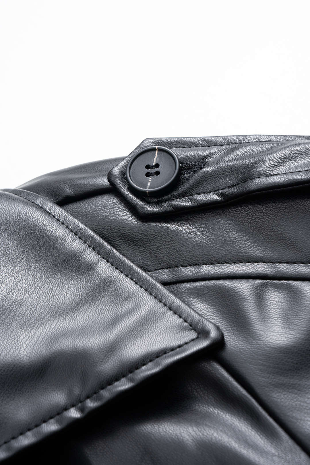 Faux Leather Button Tie-Front Pocket Jacket - Image 4