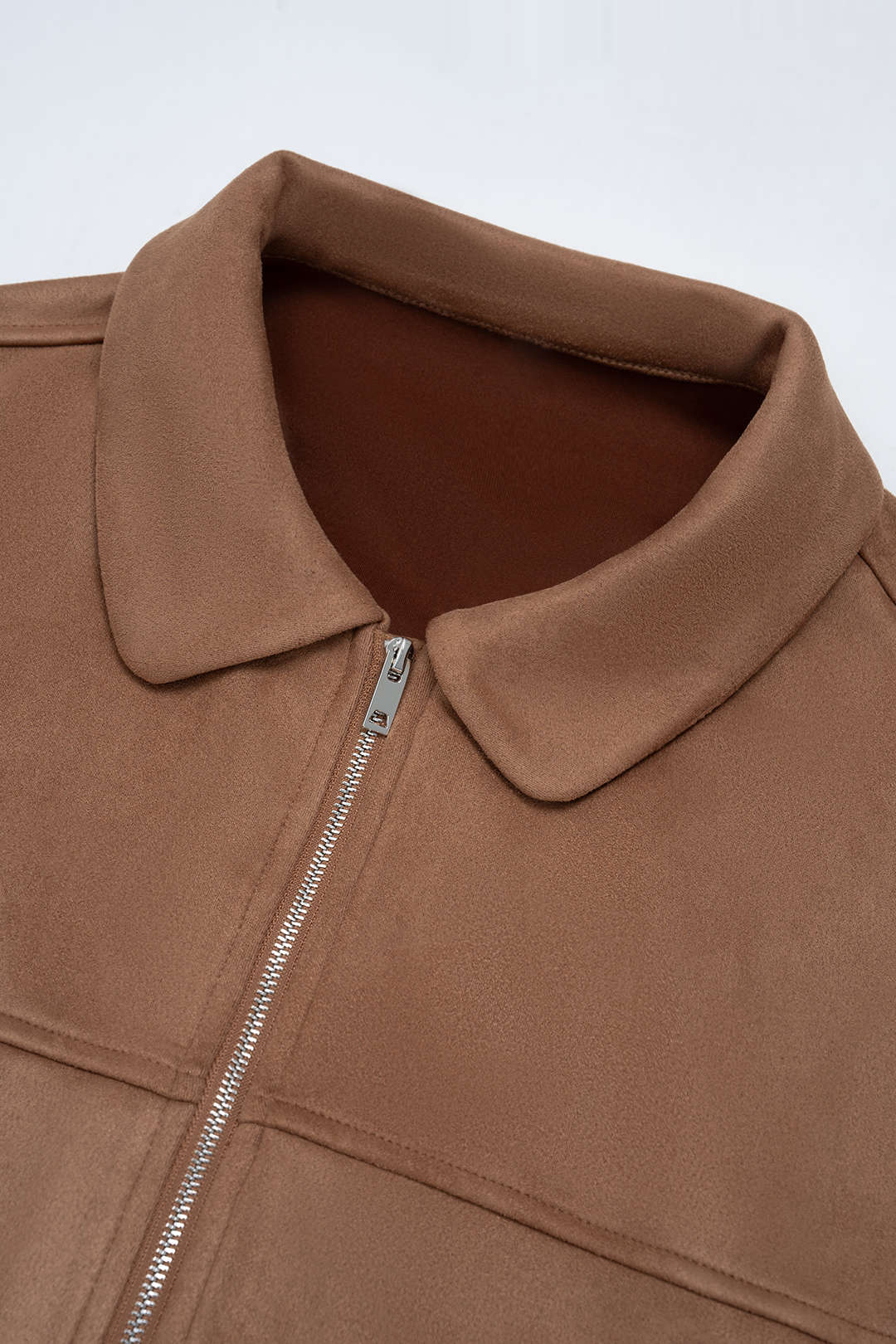 Suede Lapel Collar Zipper Pocket Jacket - Image 4