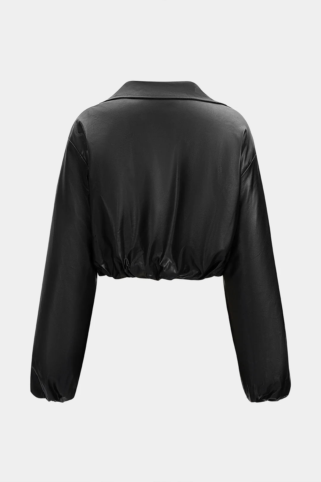 Faux Leather Ruched Zipper Pocket Cropped Puffer - Image 2