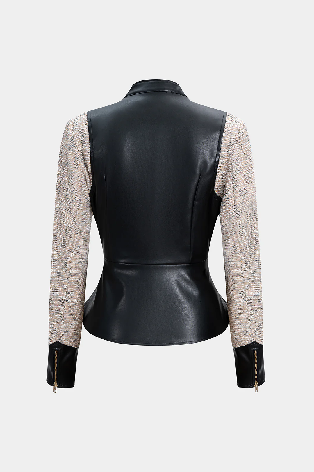 Faux Leather Patchwork Belted Zipper Jacket - Image 2