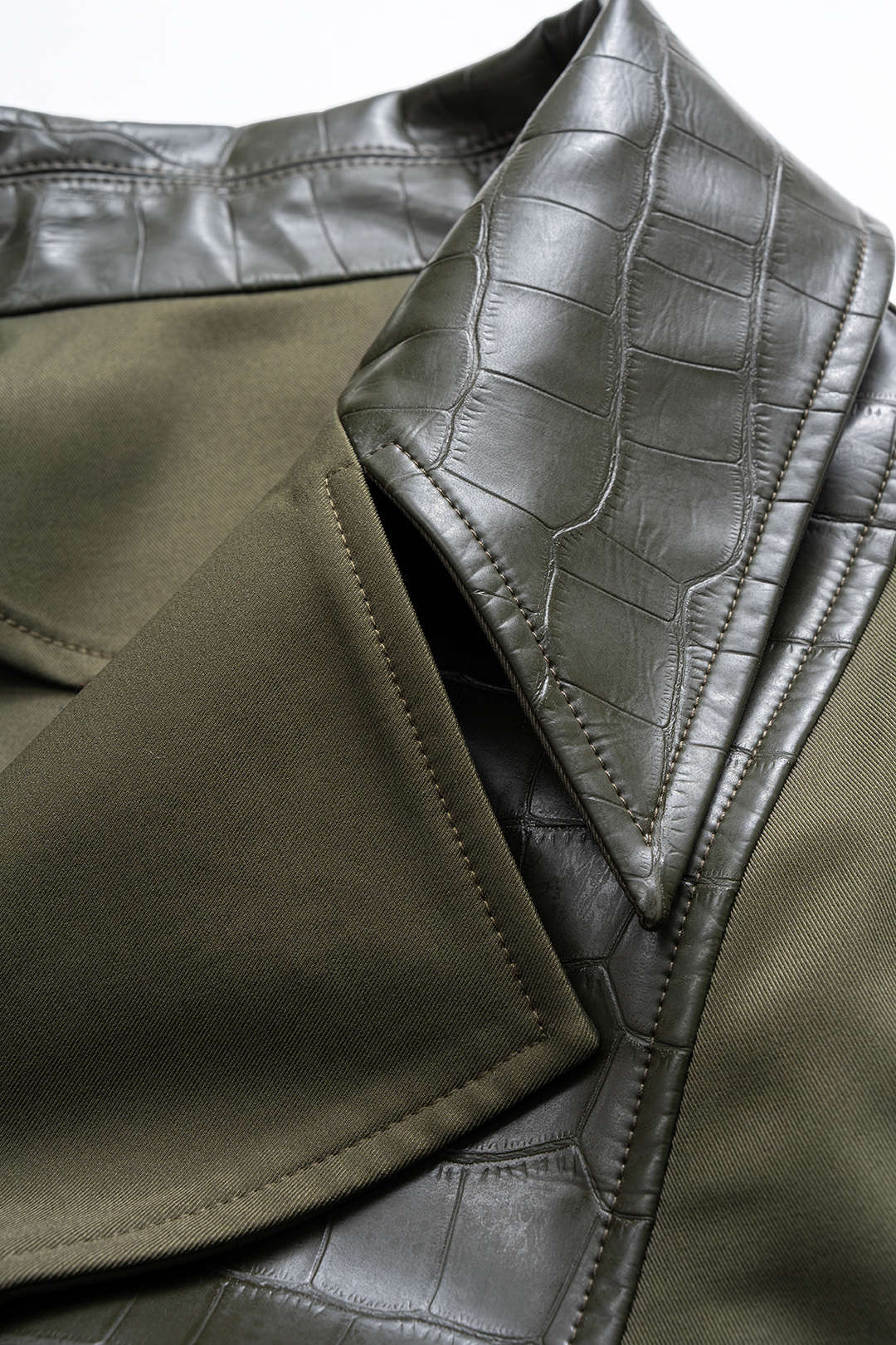 Crocodile Print Faux Leather Patchwork Notched Lapel Ruched Blazer - Image 3
