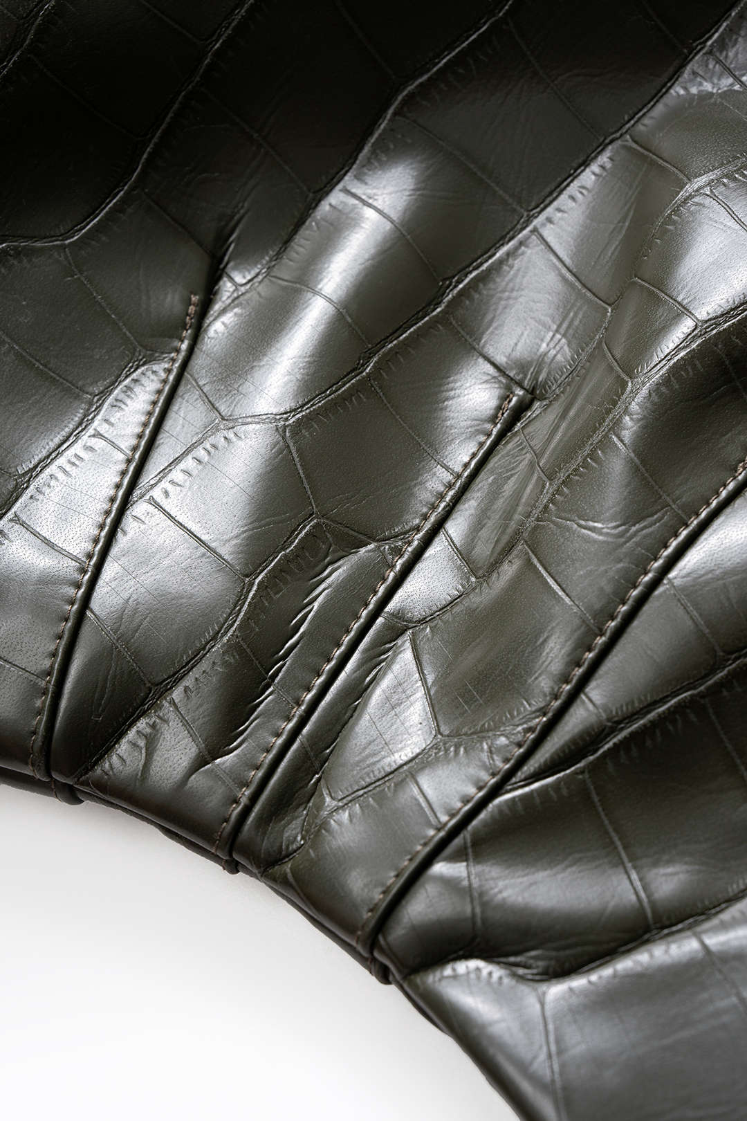 Crocodile Print Faux Leather Patchwork Notched Lapel Ruched Blazer - Image 5