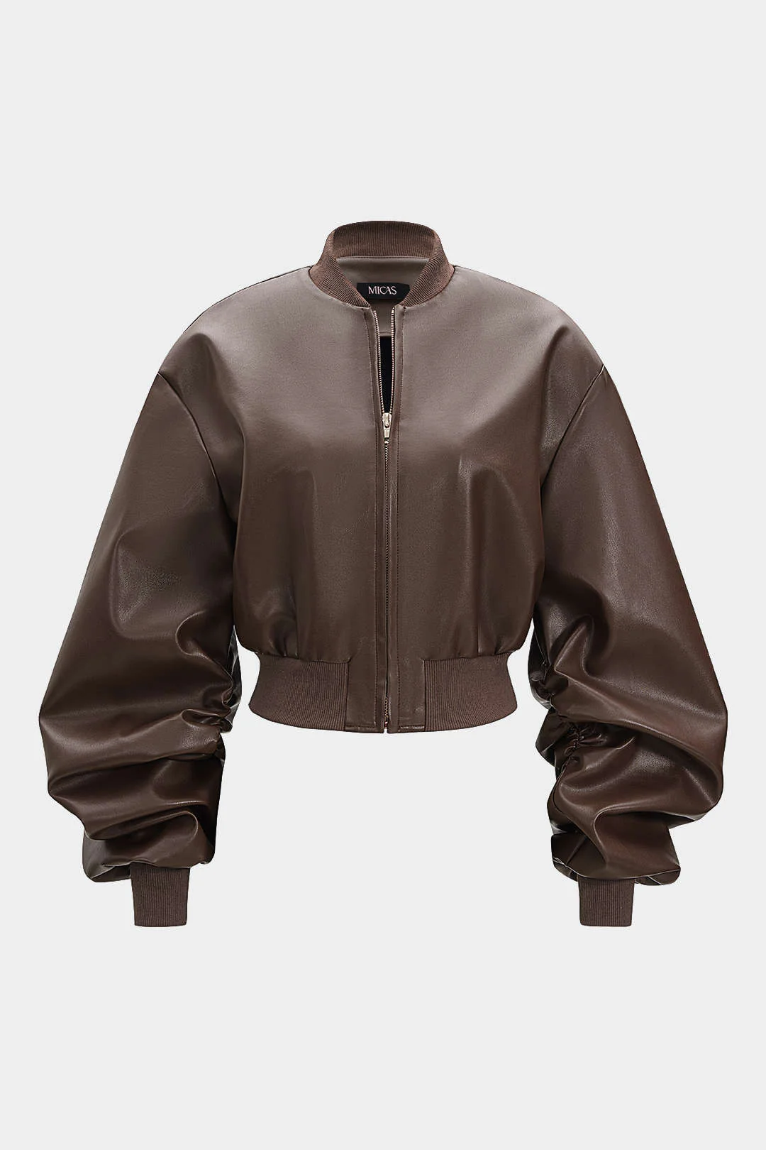 Faux Leather Patchwork Ribbed Jacket - Image 9