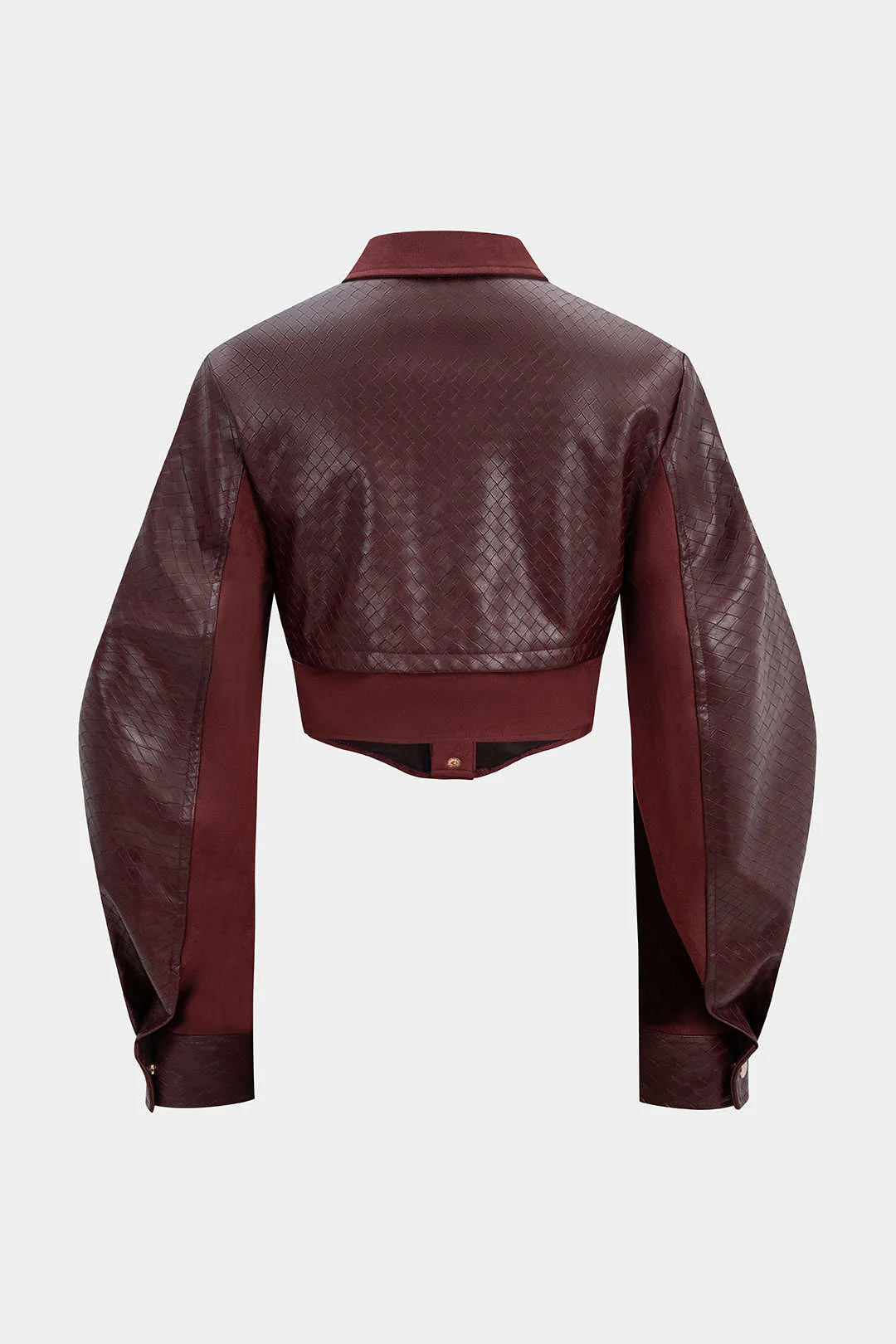 Woven Pattern Faux Leather Patchwork Cropped Jacket - Image 2