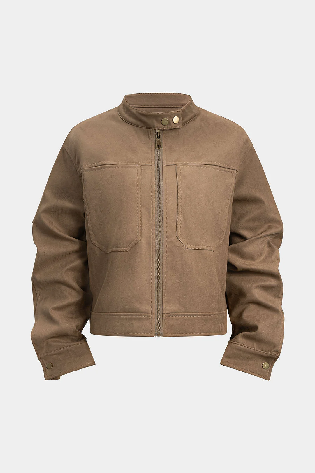 Suede Stand Collar Cropped Jacket