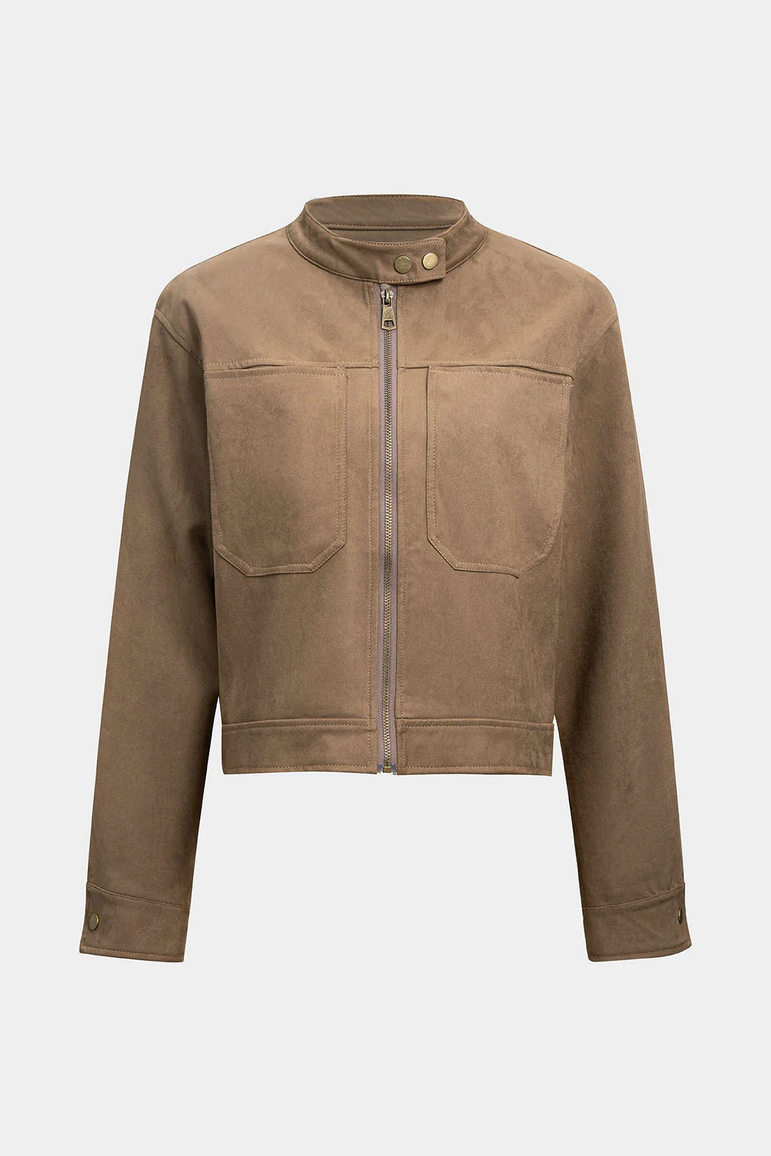 Suede Stand Collar Cropped Jacket - Image 2