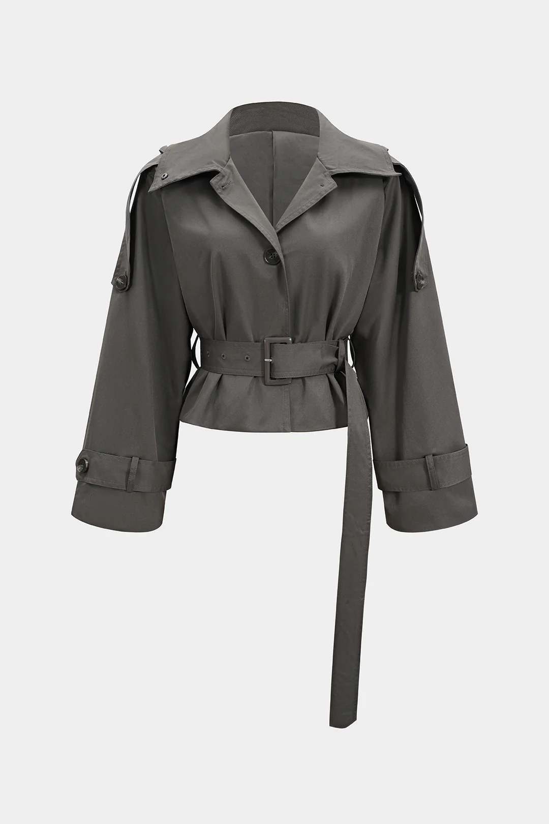 Solid Belted Cropped Jacket