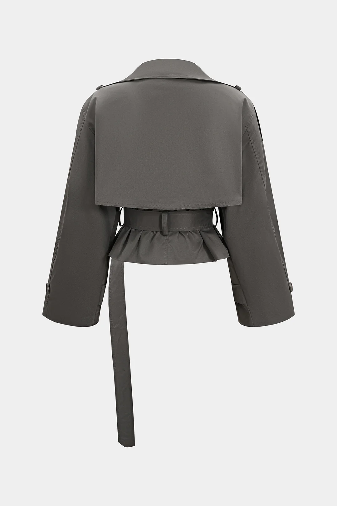 Solid Belted Cropped Jacket - Image 2